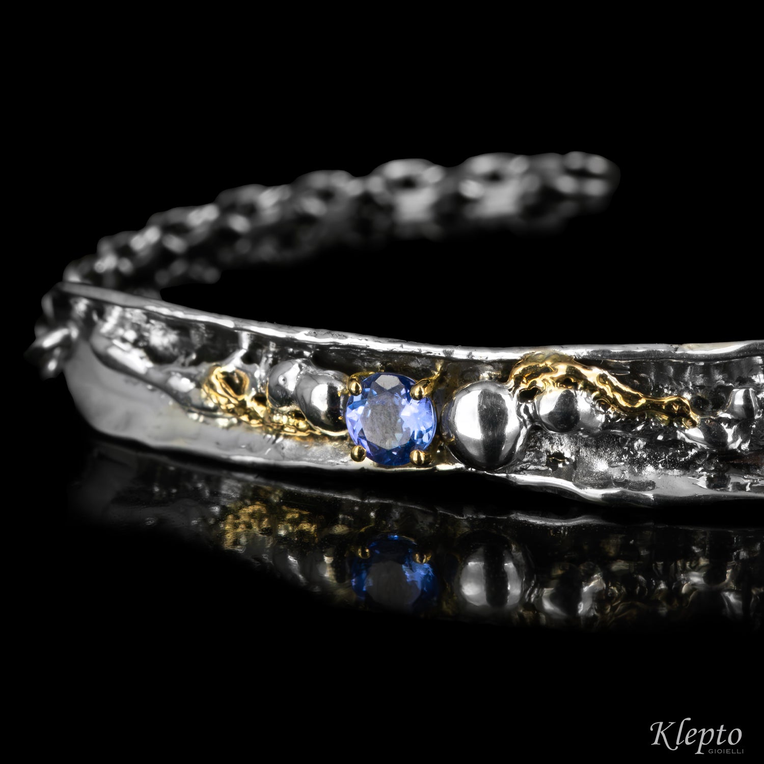 Silnova® Silver Bracelet with Tanzanite and Yellow Gold Details