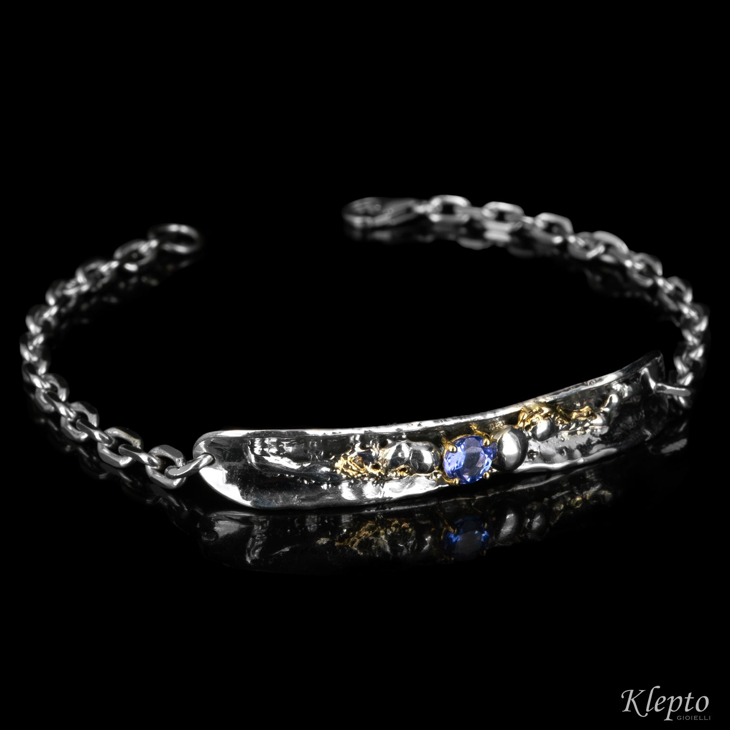 Silnova® Silver Bracelet with Tanzanite and Yellow Gold Details