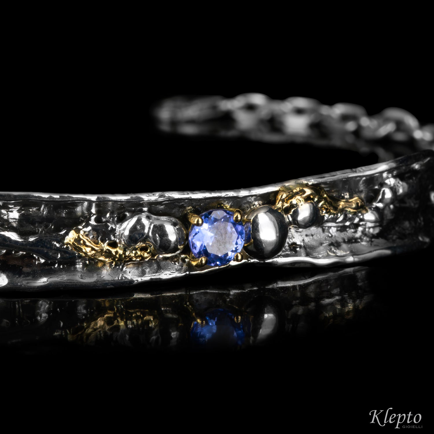 Silnova® Silver Bracelet with Tanzanite and Yellow Gold Details