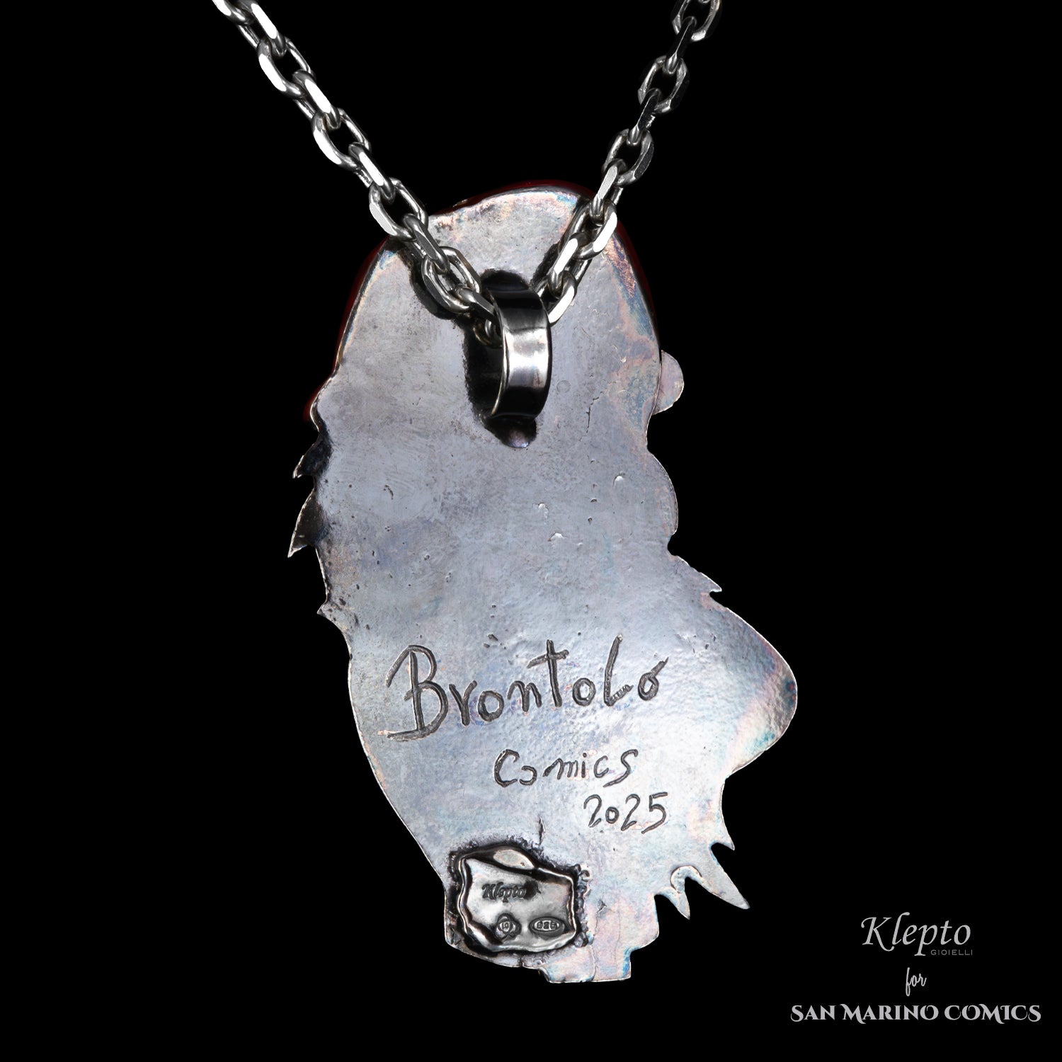 Silver Pendant Silnova "Brontolo" with Diamonds, enameled details and yellow gold