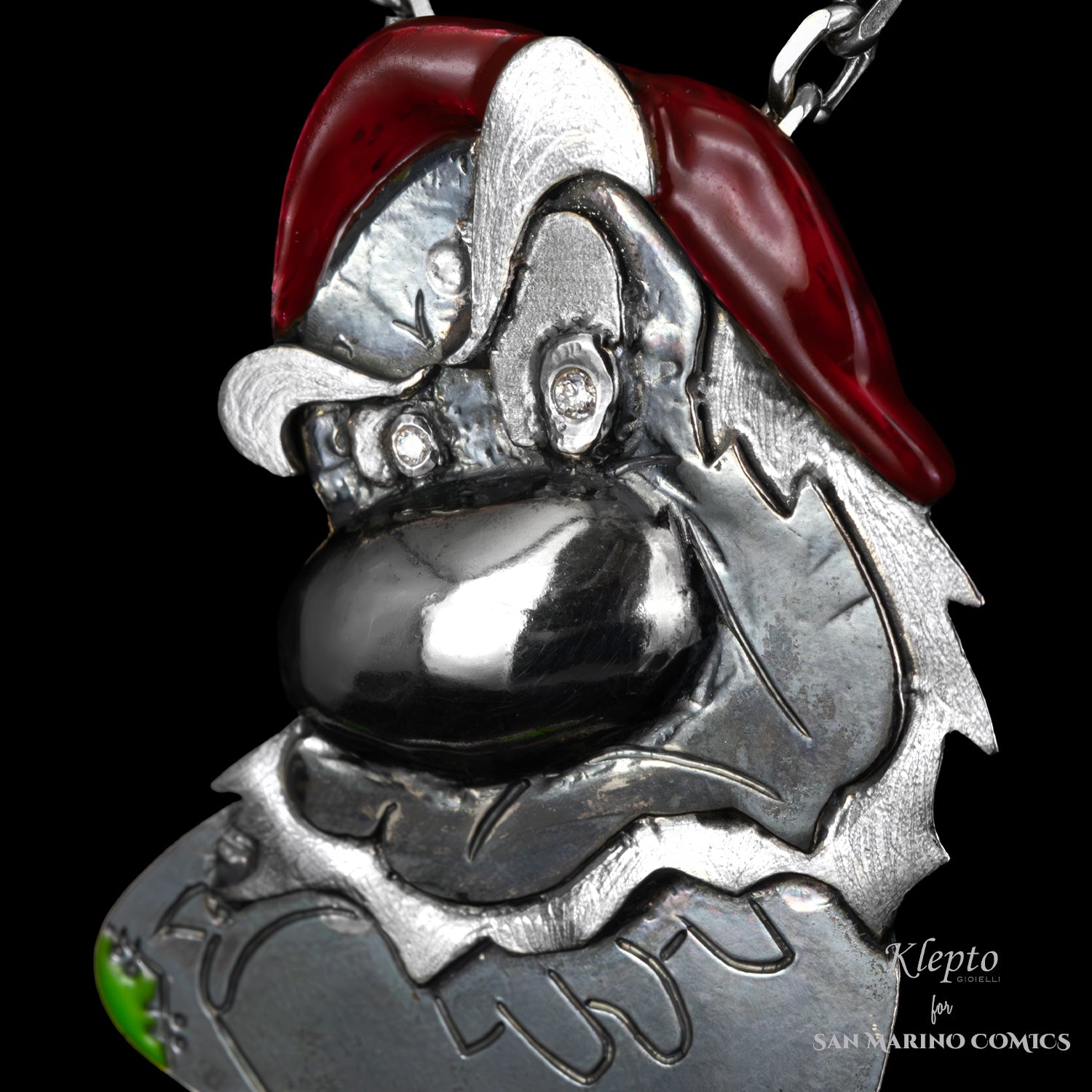 Silver Pendant Silnova "Brontolo" with Diamonds, enameled details and yellow gold