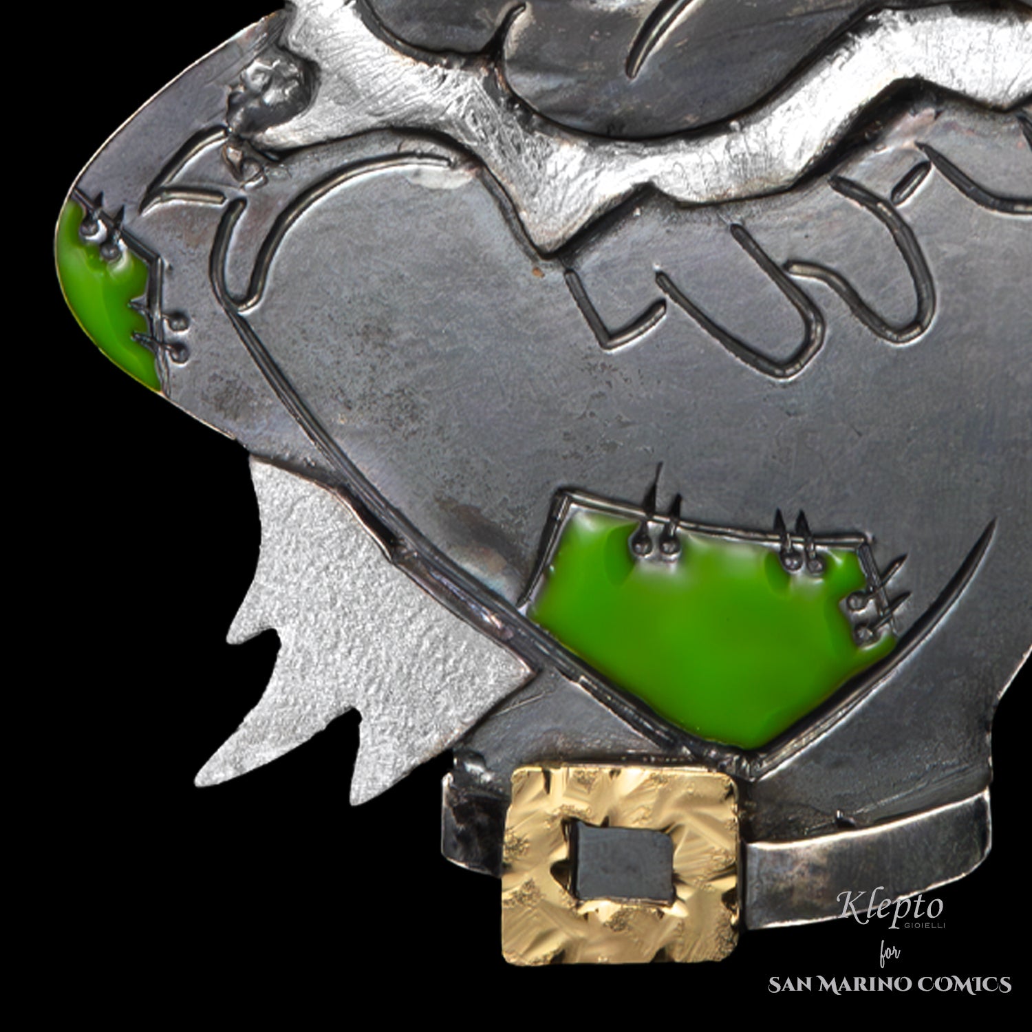 Silver Pendant Silnova "Brontolo" with Diamonds, enameled details and yellow gold