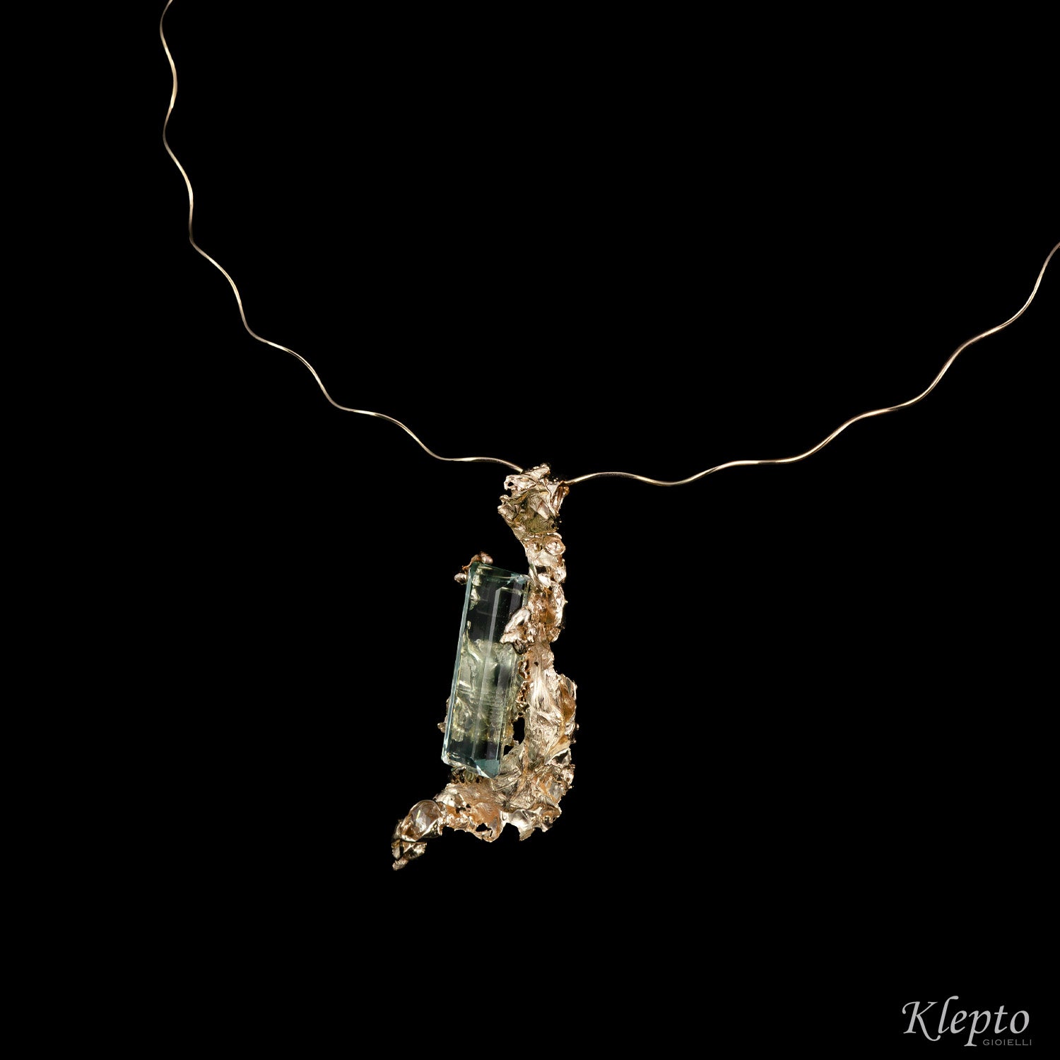 "Calipso" natural white gold necklace with Aquamarine and Diamond