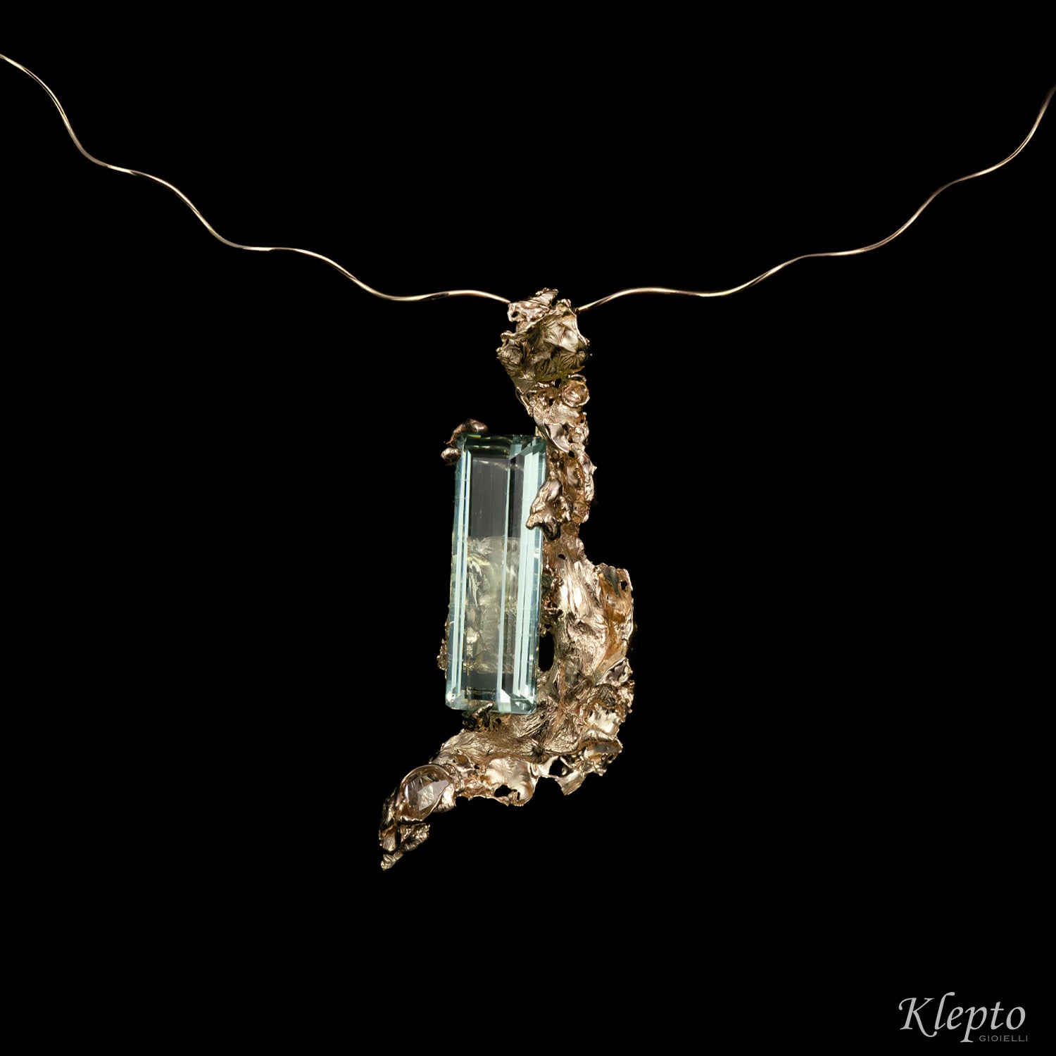 "Calipso" natural white gold necklace with Aquamarine and Diamond