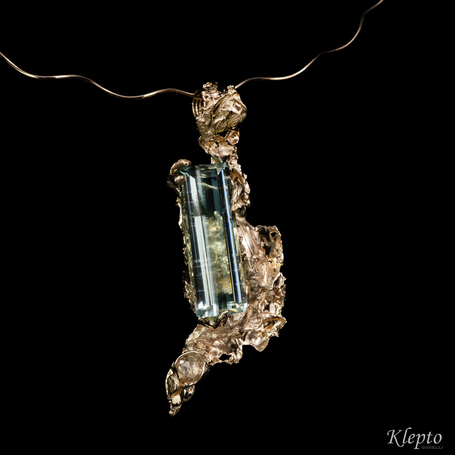 "Calipso" natural white gold necklace with Aquamarine and Diamond