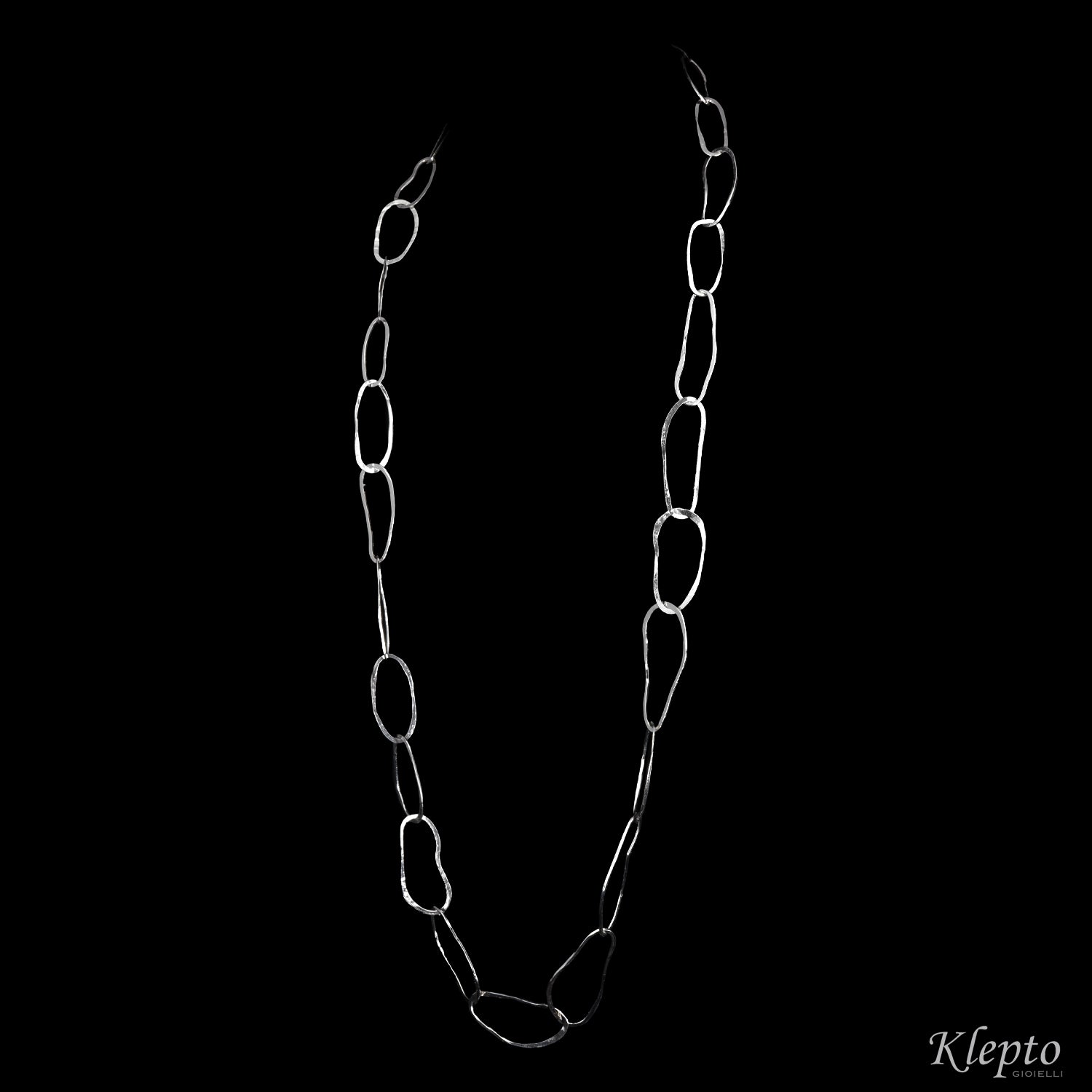 Silnova® Silver Necklace with Hammered Oval Rings