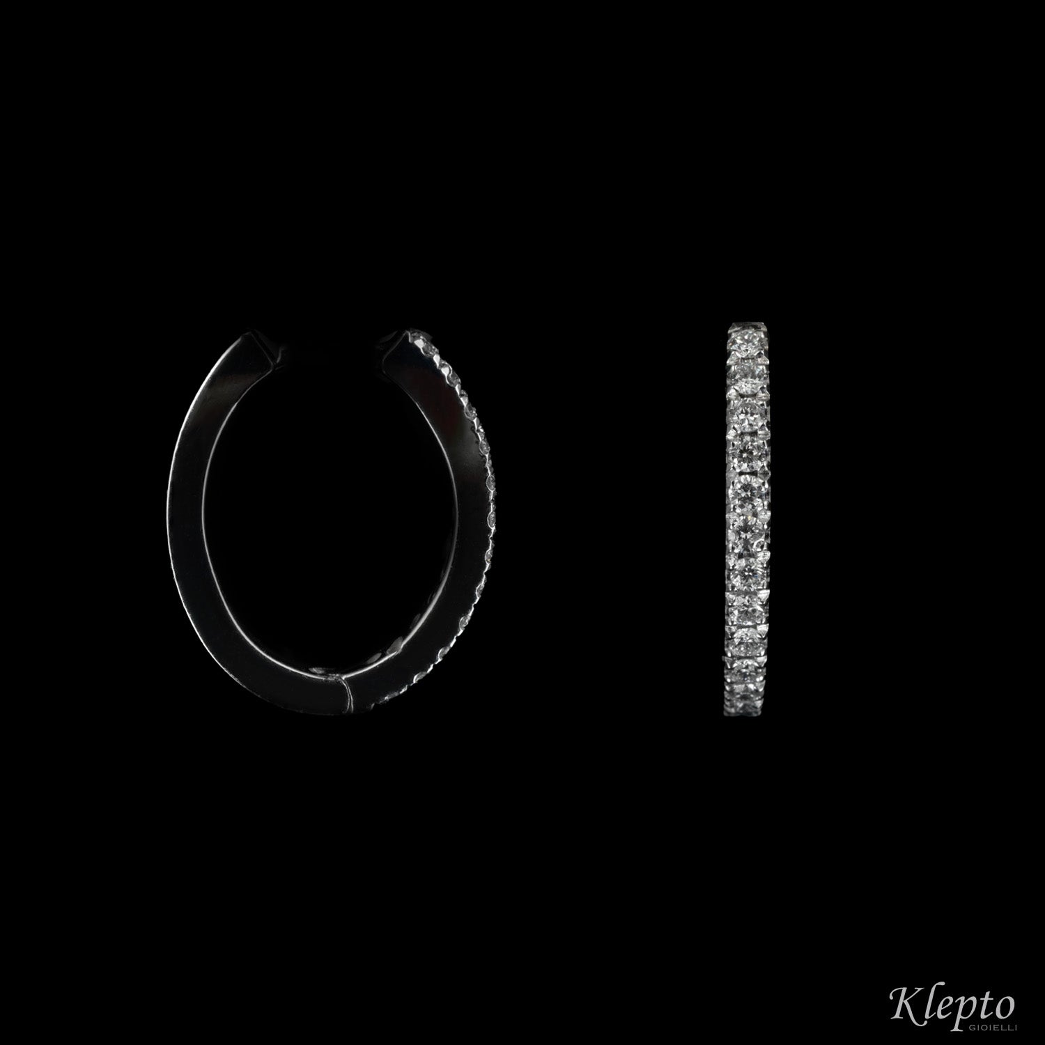 Oval hoop gold earrings with diamonds
