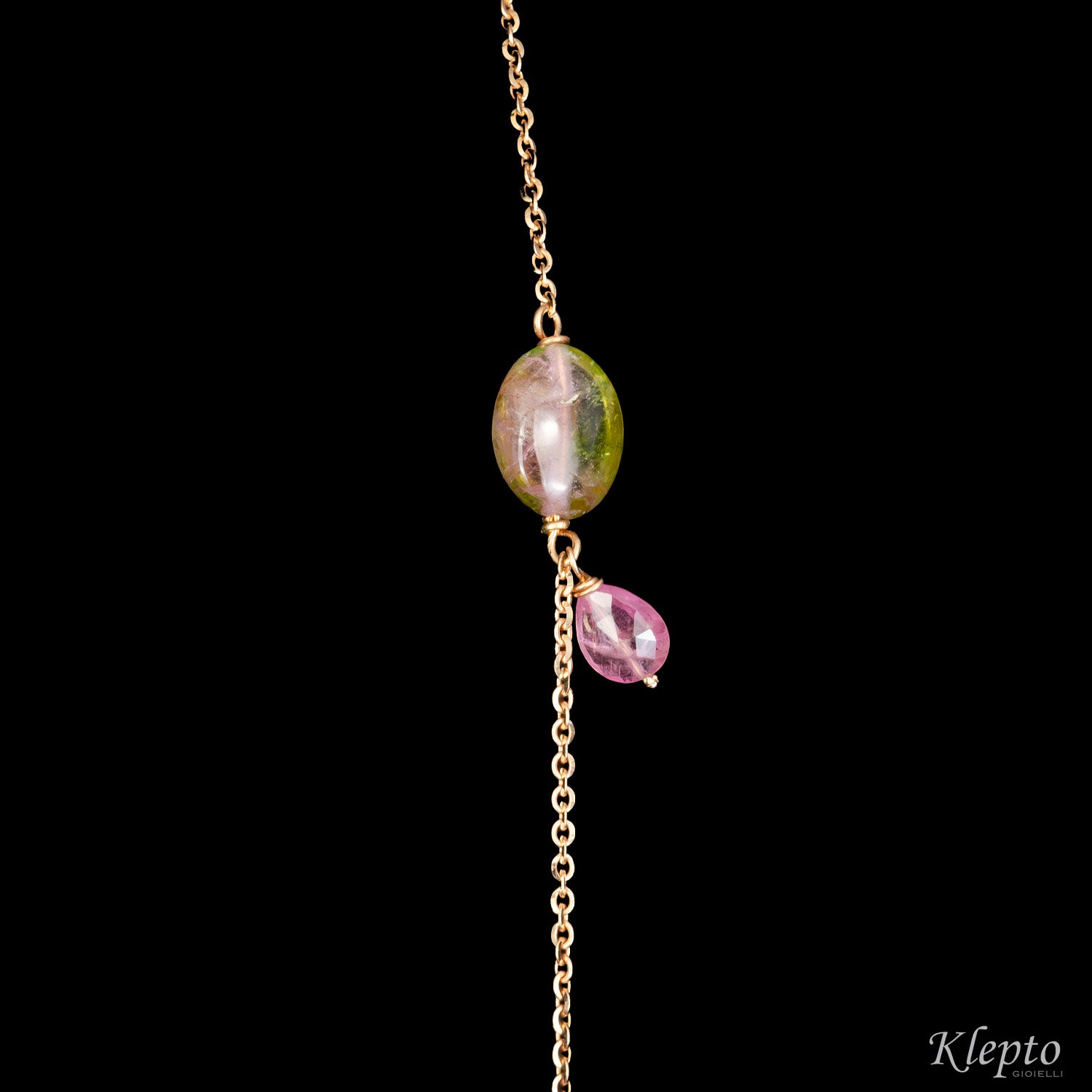 "Chanel" rose gold necklace with Tourmalines