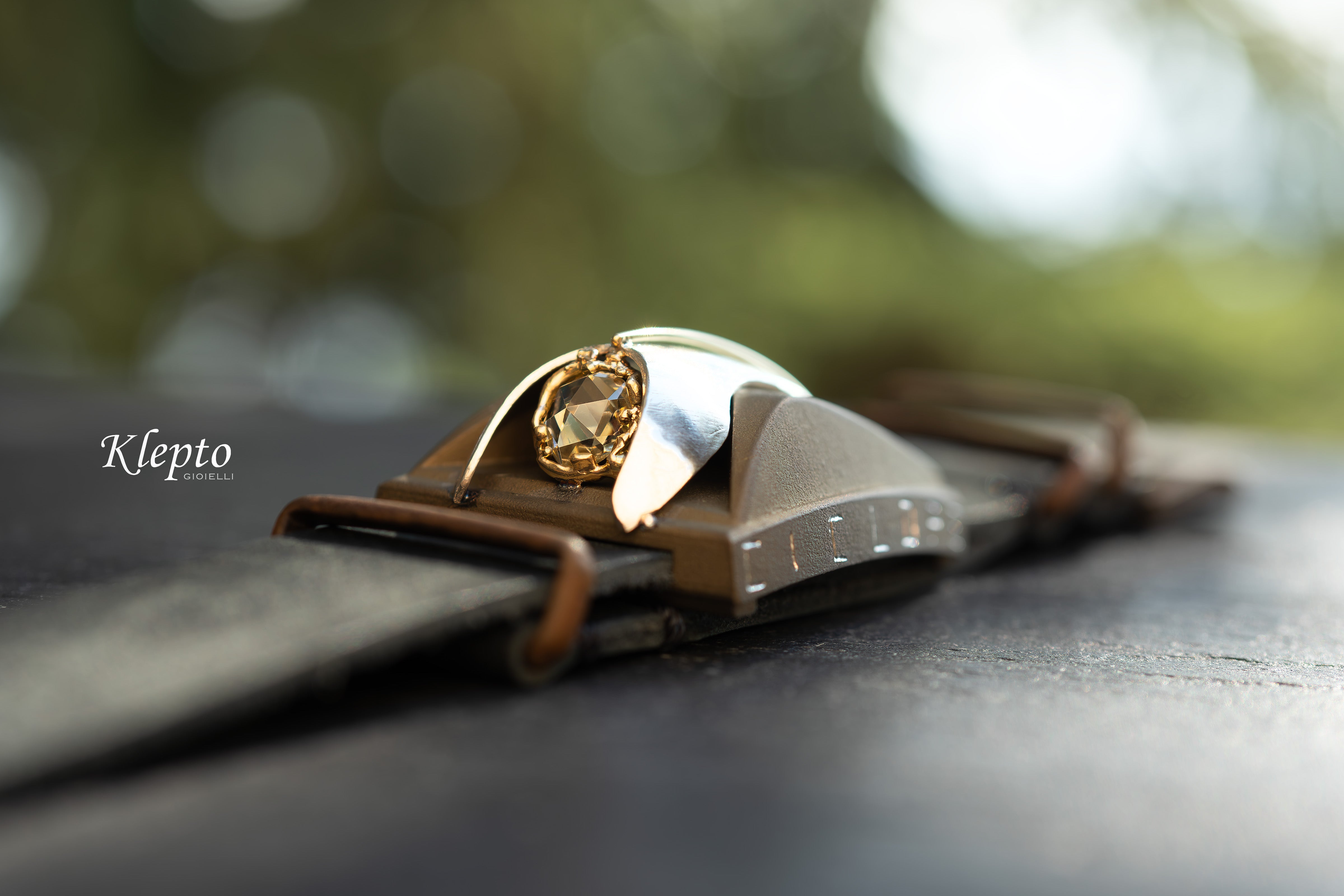 Titanium Bracelet "Ciclope" with Diamond, yellow gold details, and Silnova® Silver