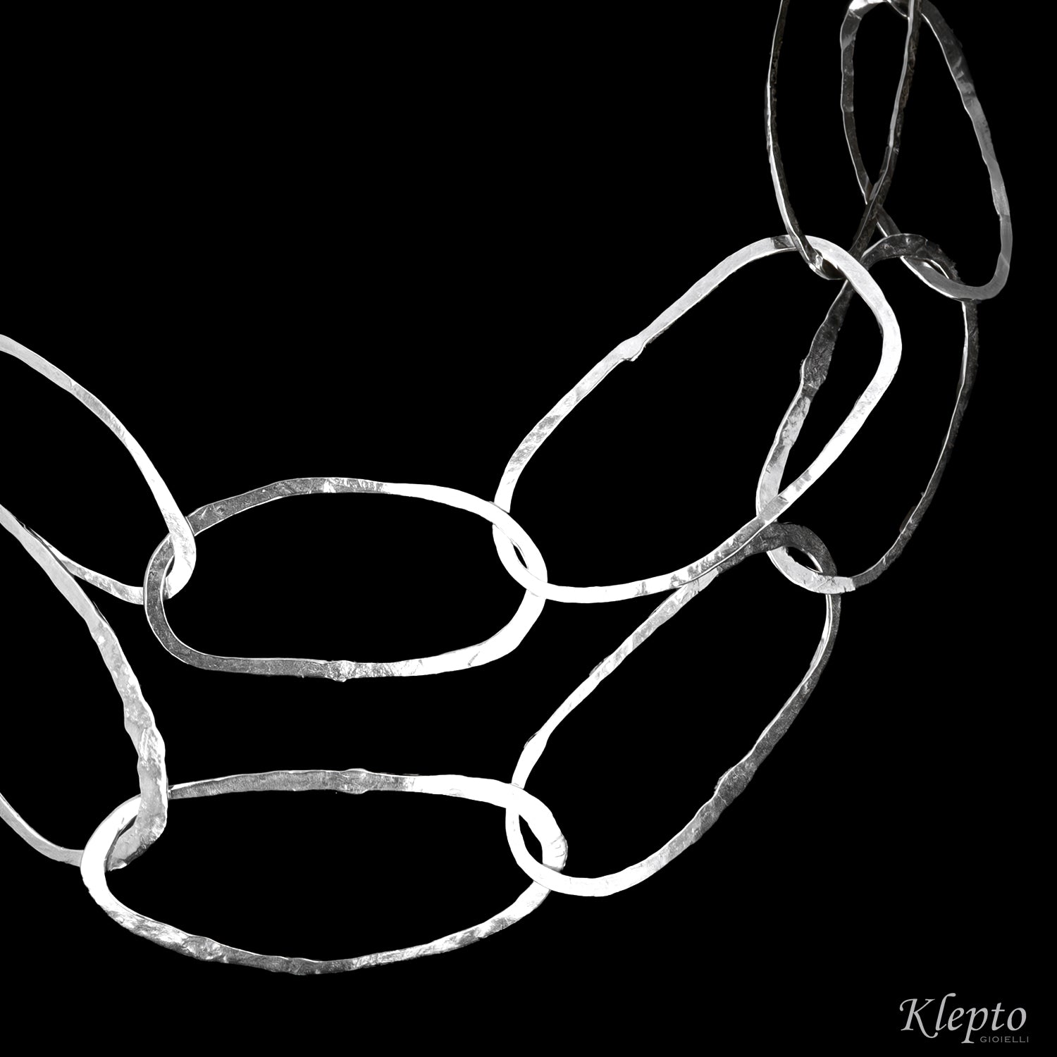 Silver Silnova® necklace with hammered oval rings