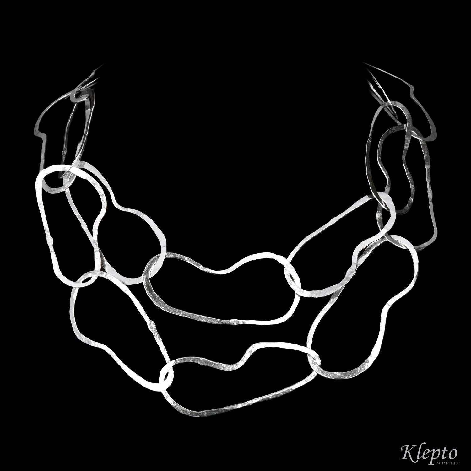 Silver Silnova® necklace with irregular hammered rings