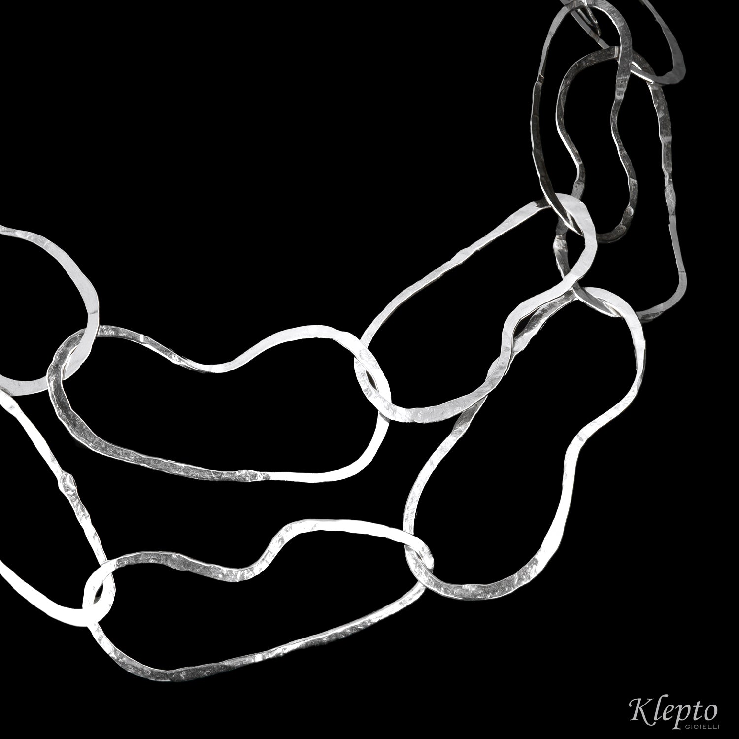 Silver Silnova® necklace with irregular hammered rings