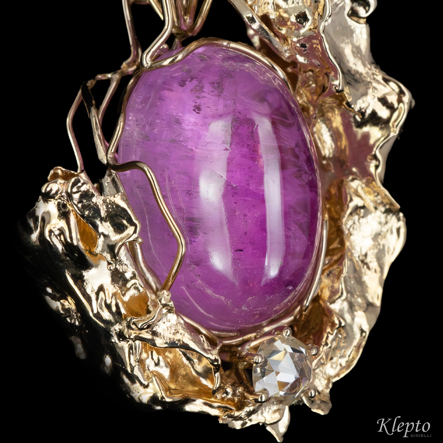 "Agape" natural white gold necklace with Kunzite and Diamond