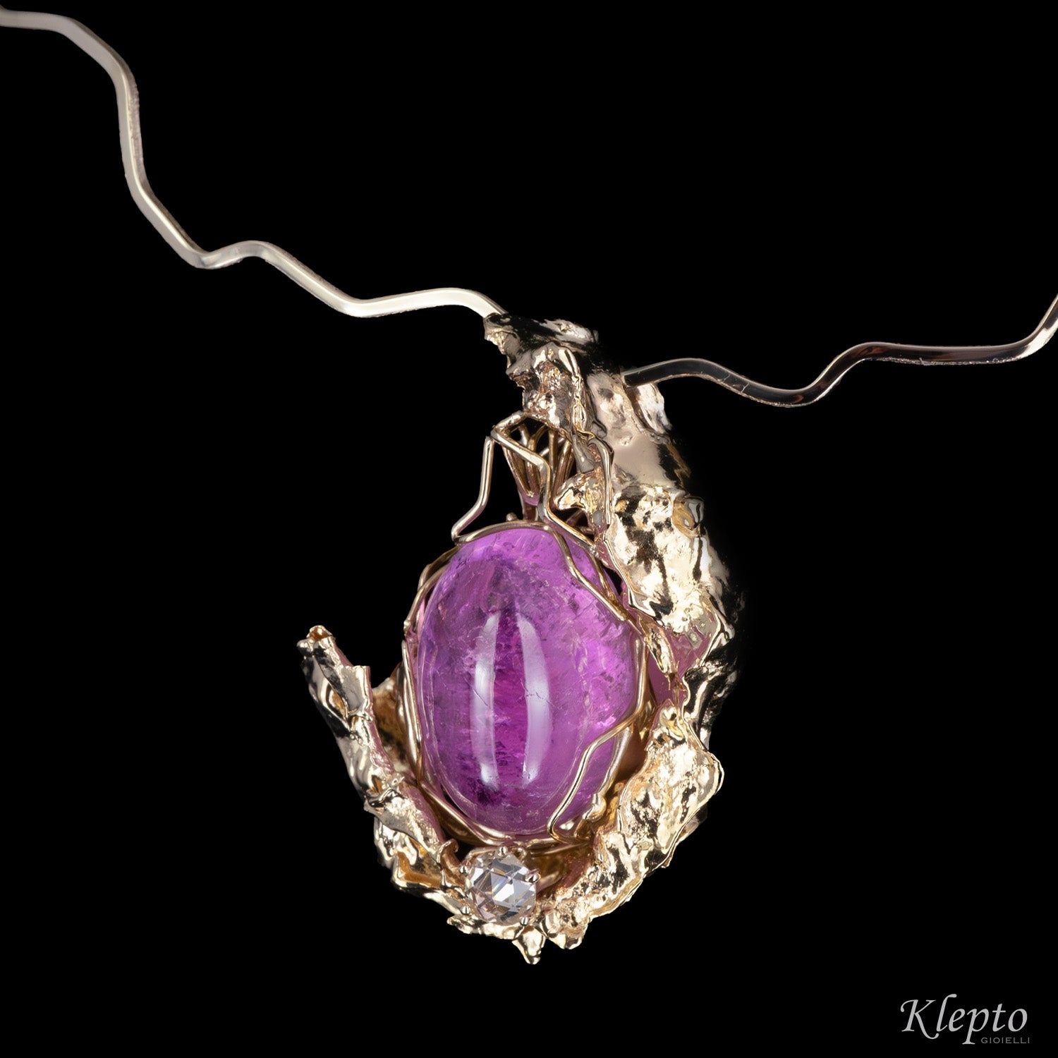 "Agape" natural white gold necklace with Kunzite and Diamond