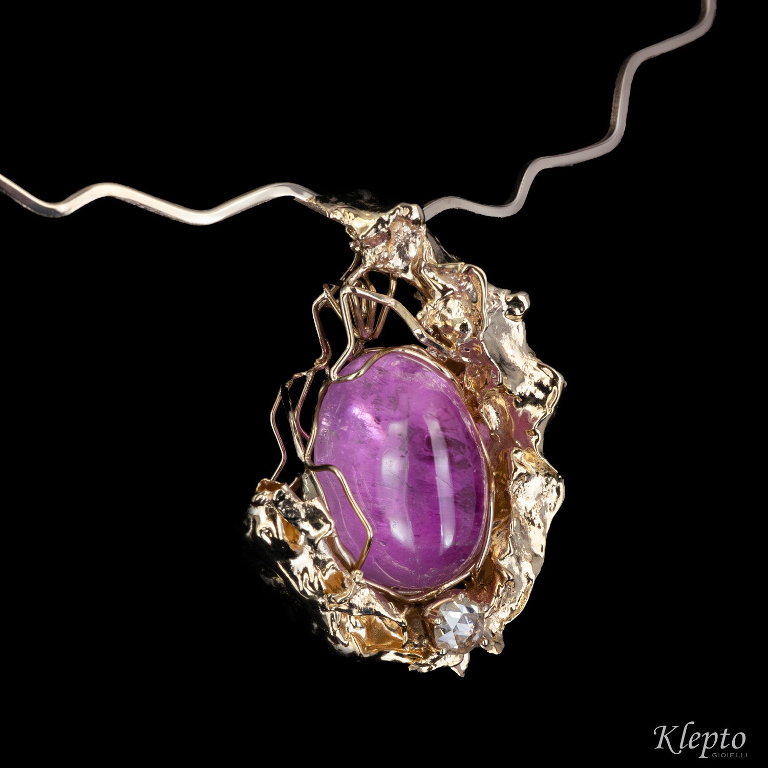 "Agape" natural white gold necklace with Kunzite and Diamond