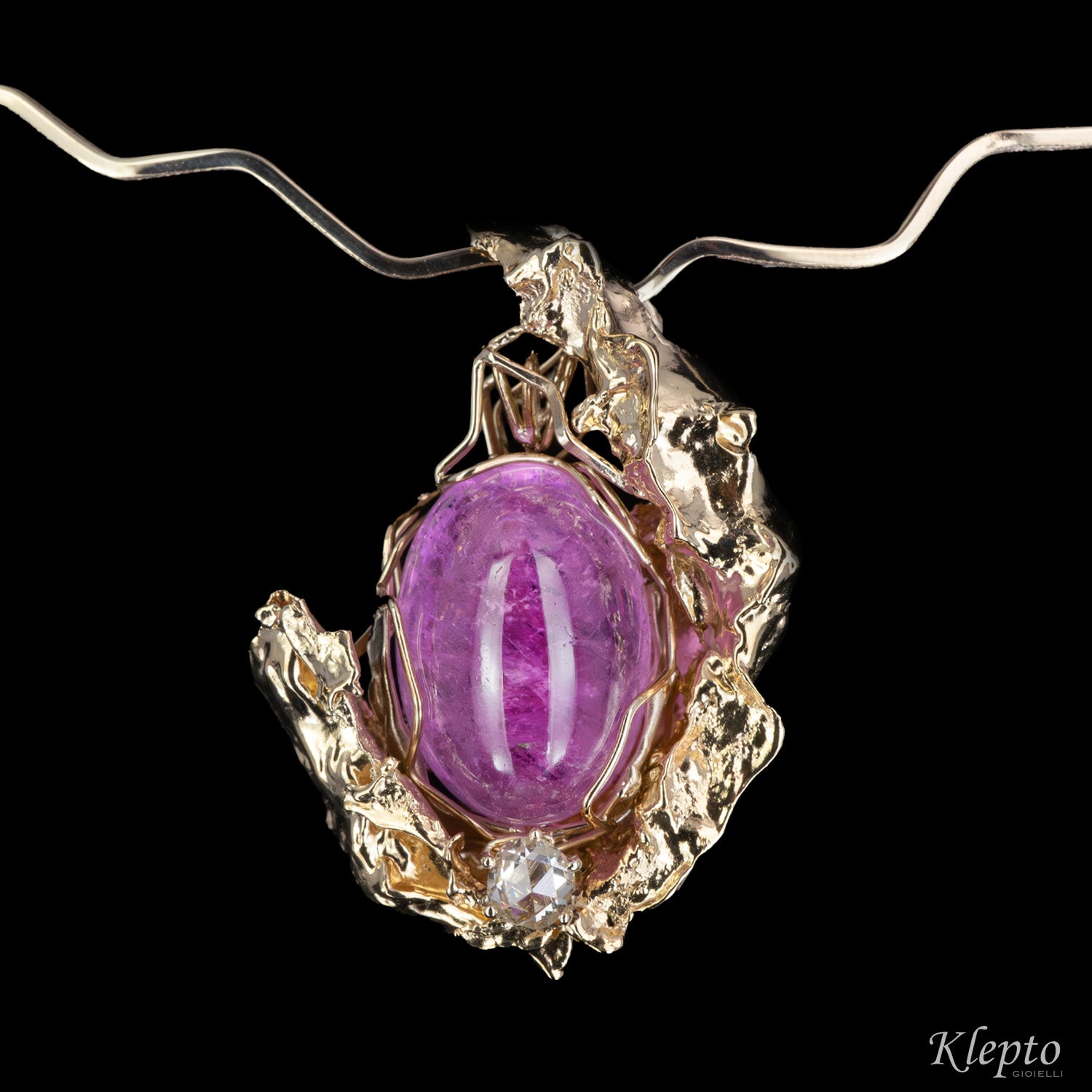 "Agape" natural white gold necklace with Kunzite and Diamond