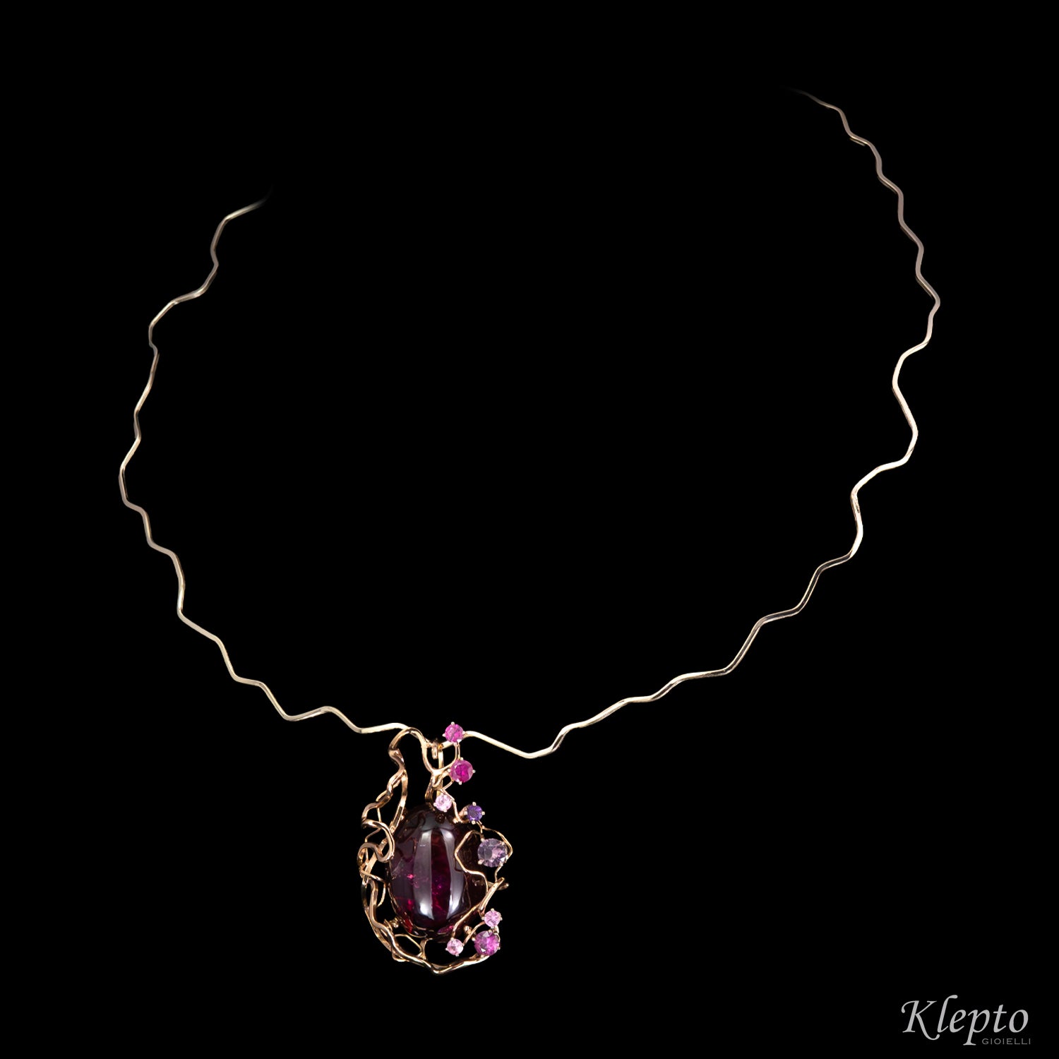 Rose gold and natural white "Origins" necklace with cabochon Tourmaline and Sapphires