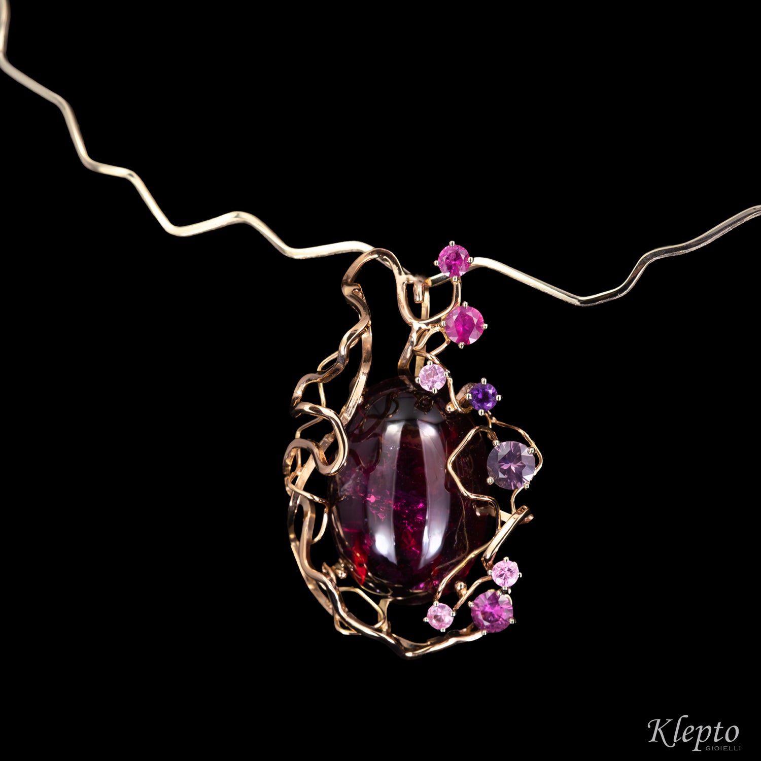 Rose gold and natural white "Origins" necklace with cabochon Tourmaline and Sapphires