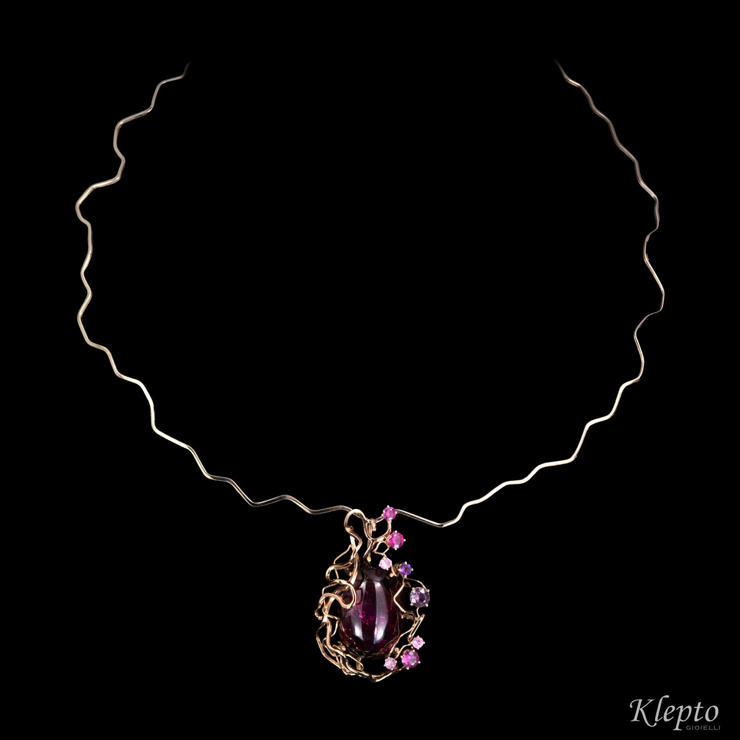 Rose gold and natural white "Origins" necklace with cabochon Tourmaline and Sapphires