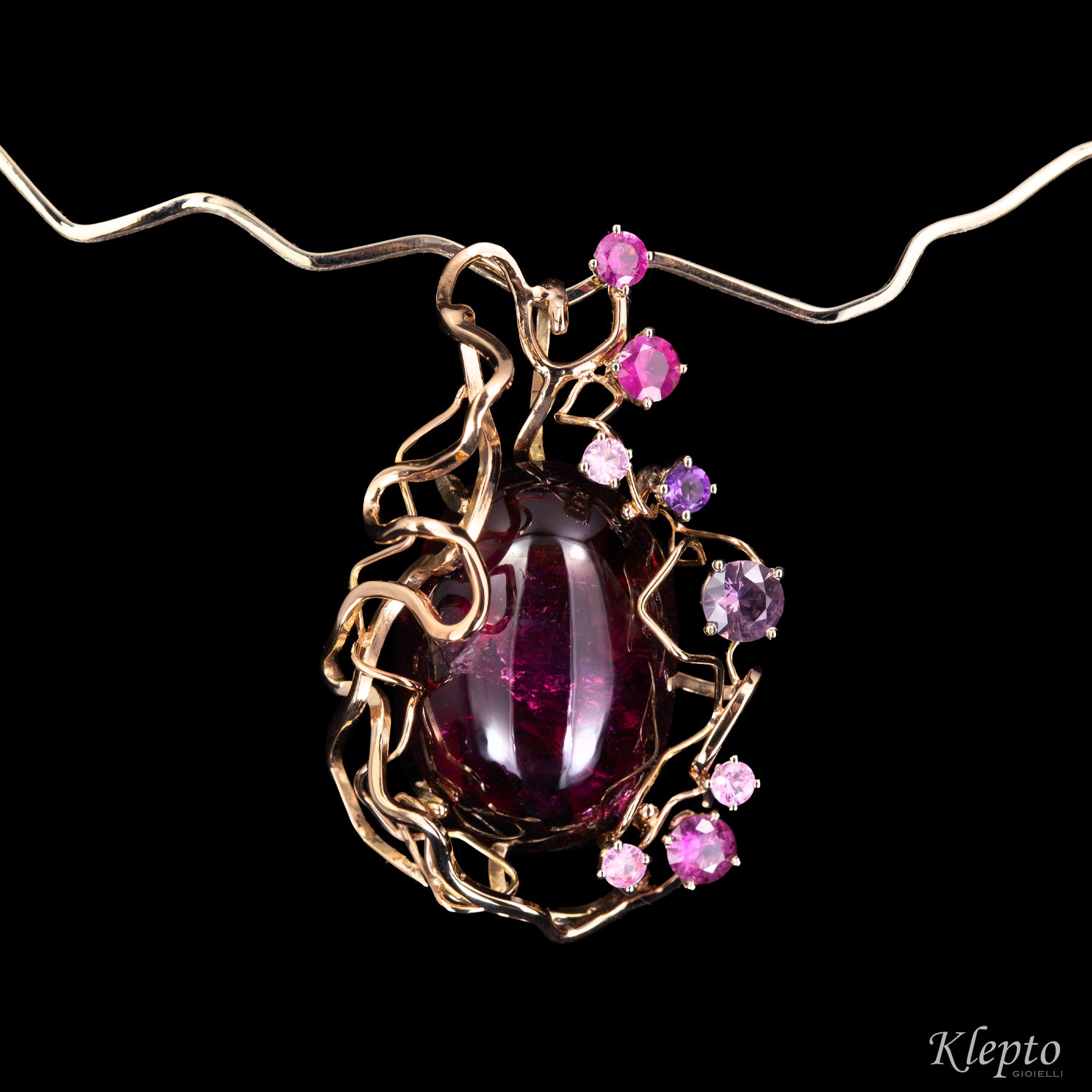 Rose gold and natural white "Origins" necklace with cabochon Tourmaline and Sapphires