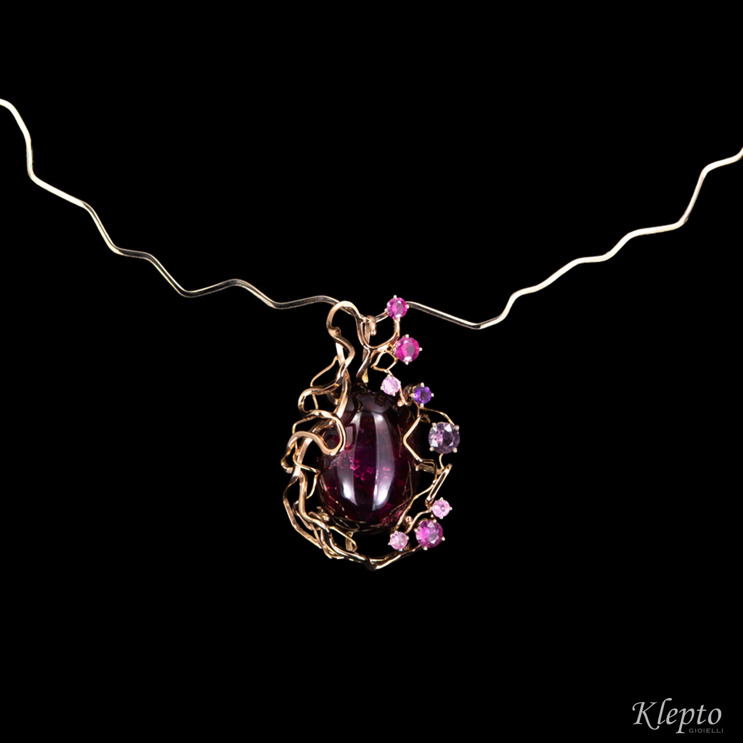 Rose gold and natural white "Origins" necklace with cabochon Tourmaline and Sapphires