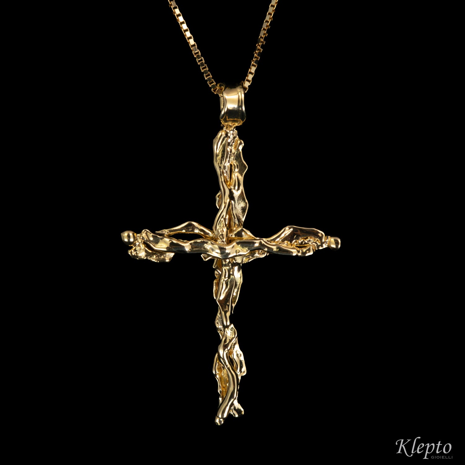 Flame-fused gold cross pendant