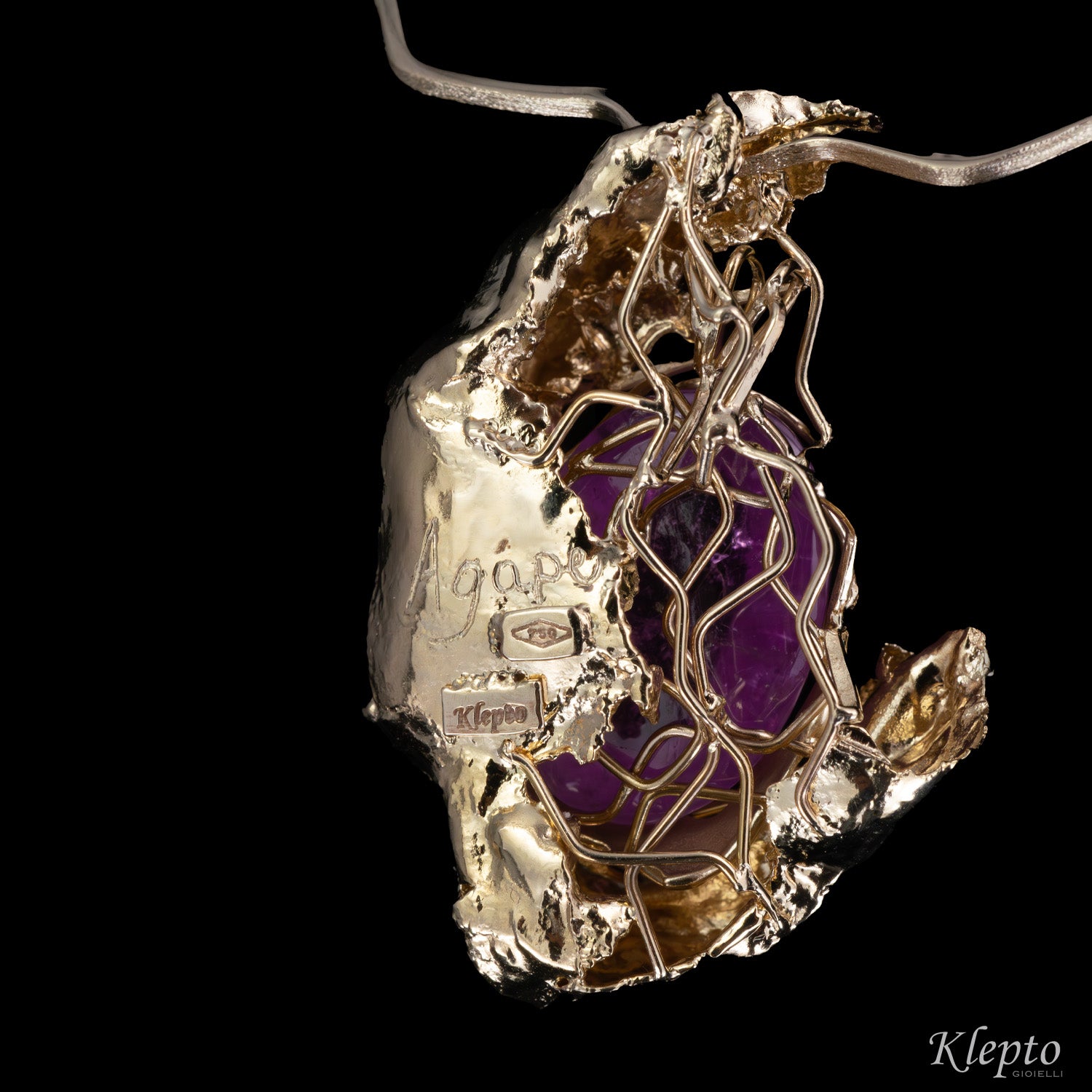 "Agape" natural white gold necklace with Kunzite and Diamond