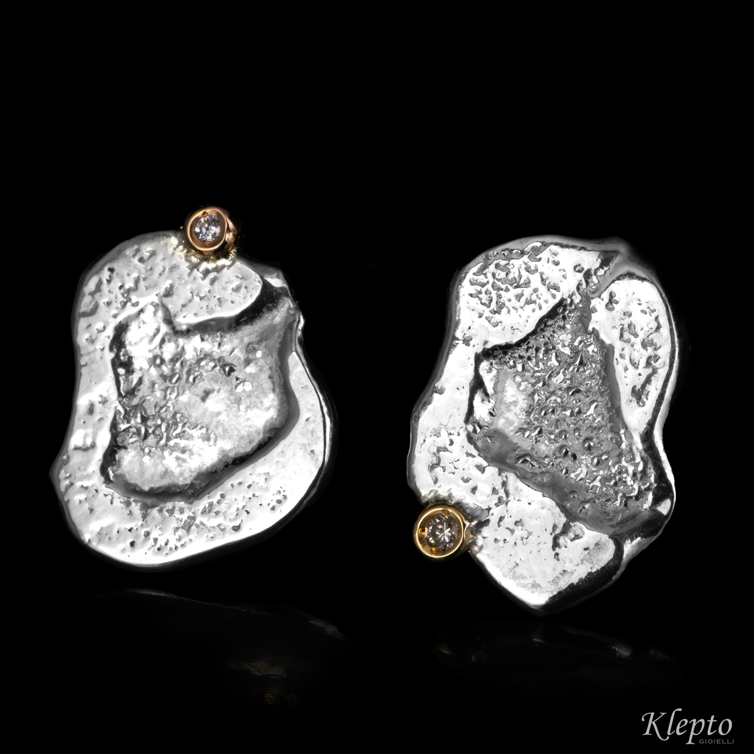 Silver Twin Rings Silnova® with Diamonds and details in yellow and rose gold