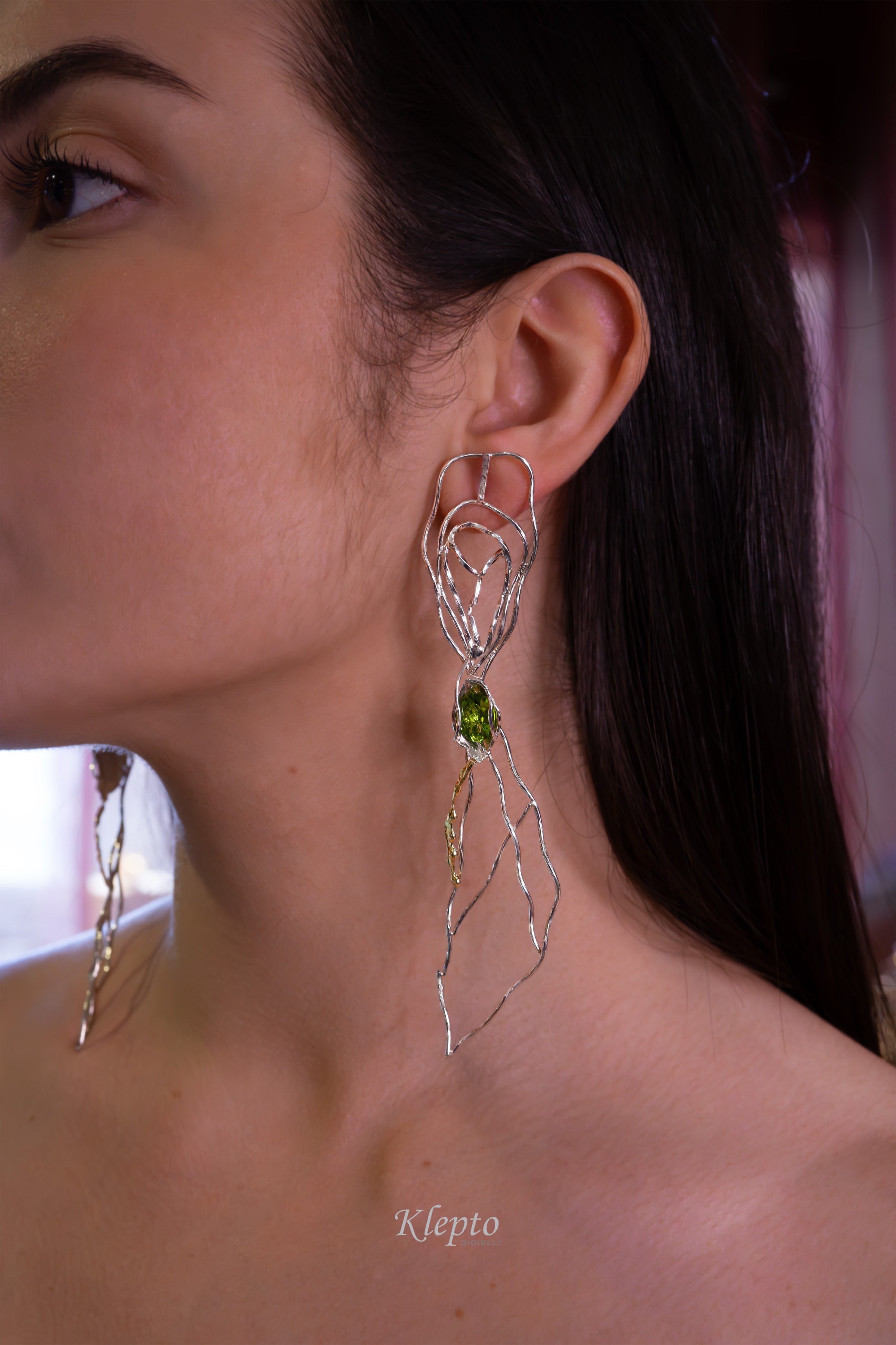 Silnova® Silver earrings with Amethyst, Peridot and yellow gold details