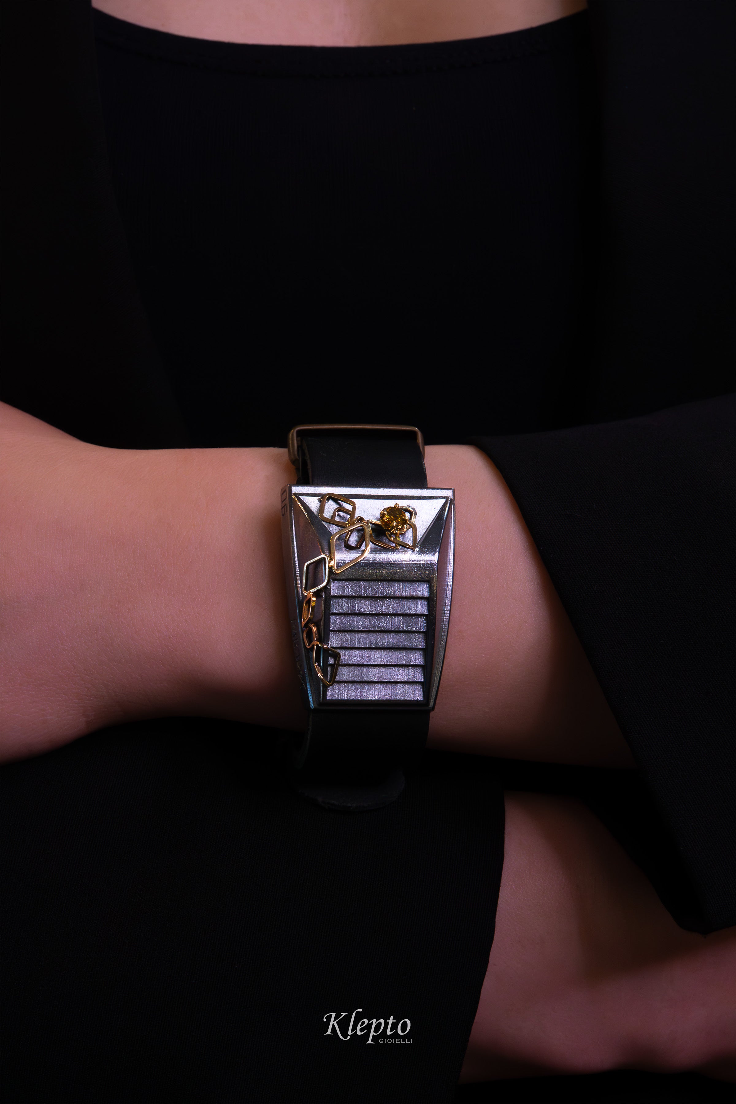Silver Silnova® "Paradox" Bracelet with Fancy Diamond and Yellow Gold