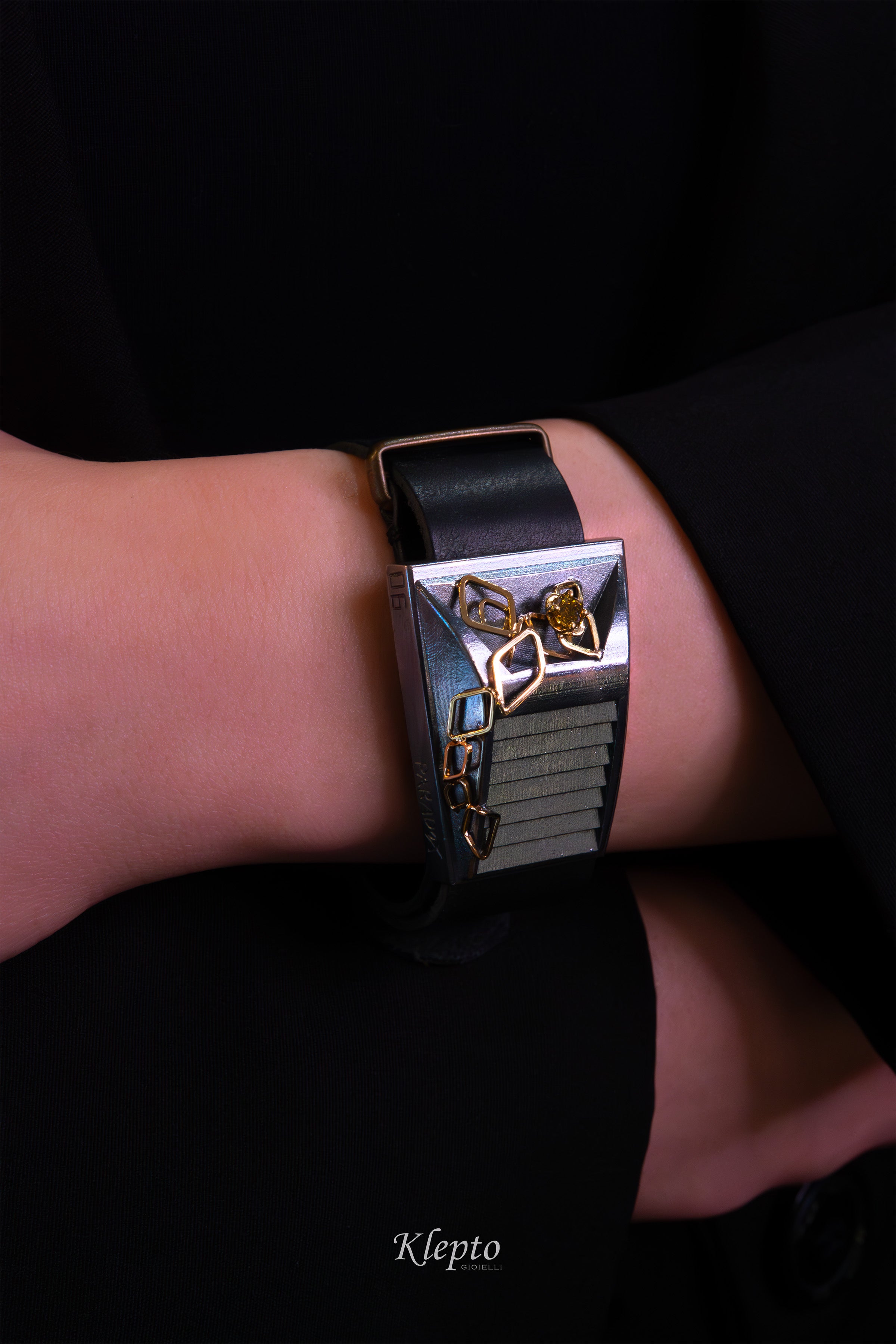 Silver Silnova® "Paradox" Bracelet with Fancy Diamond and Yellow Gold