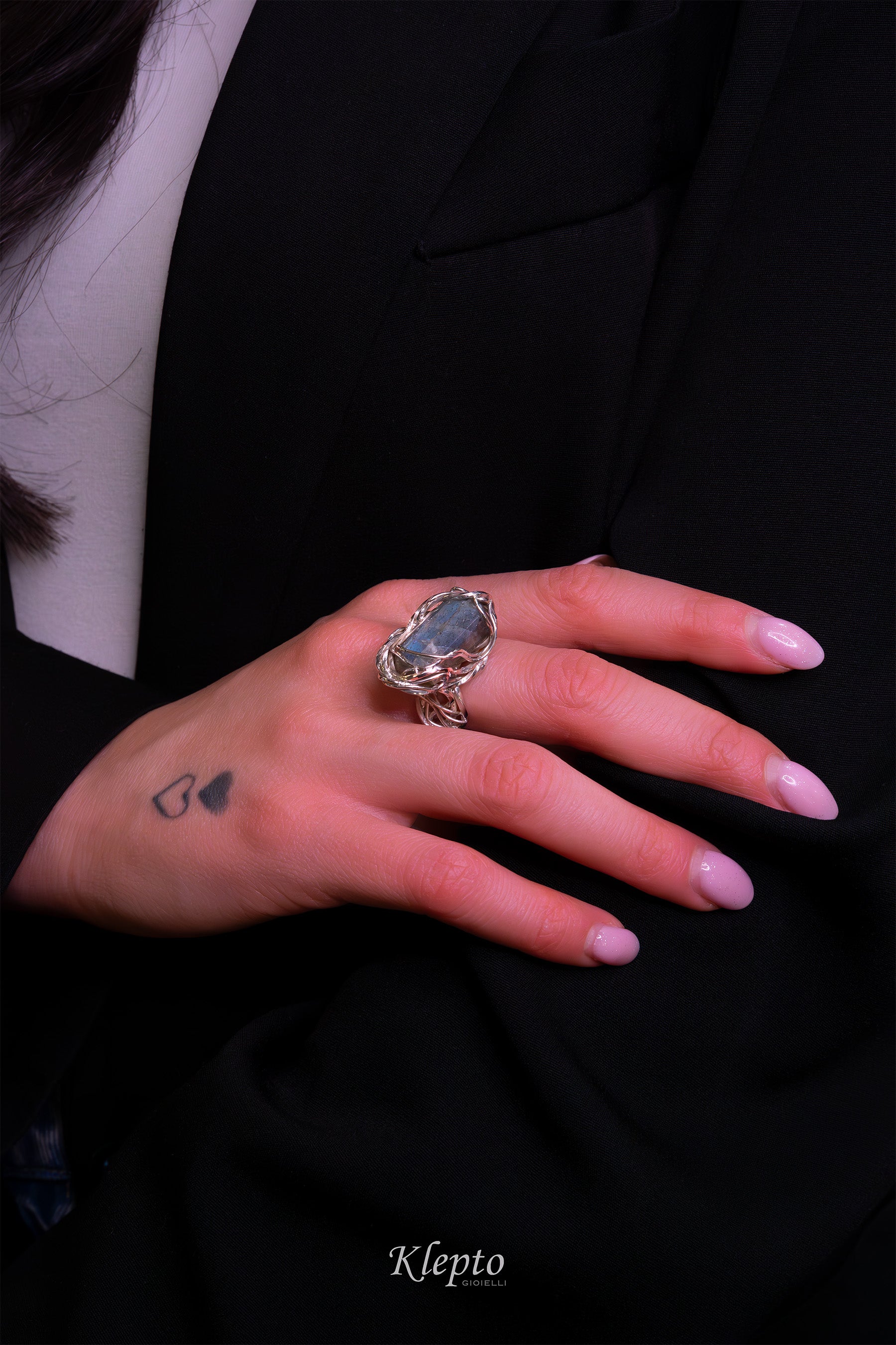 Silnova® Silver Ring with Braided Wire and Labradorite