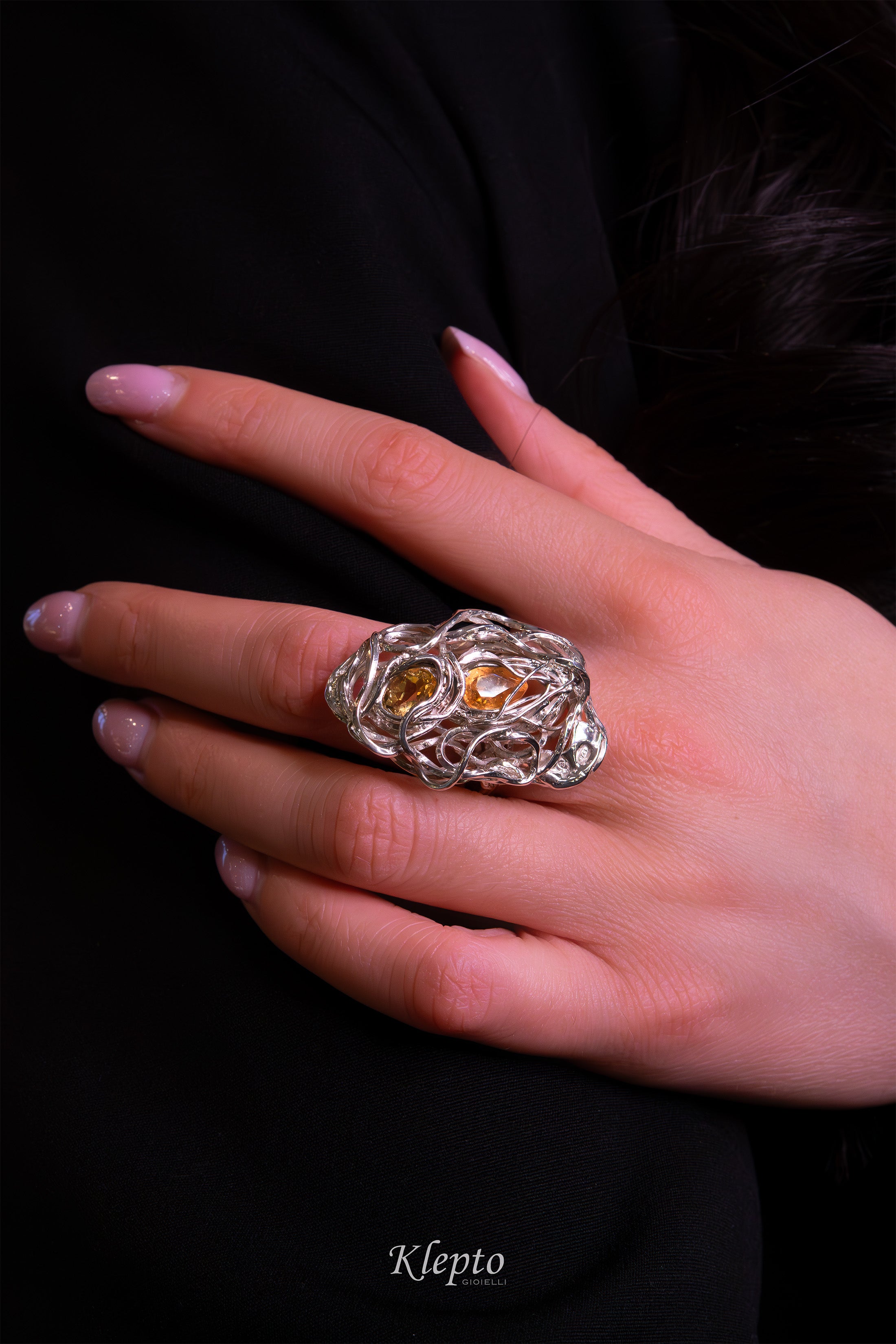 Silver ring Silnova® with twisted wire and Citrines