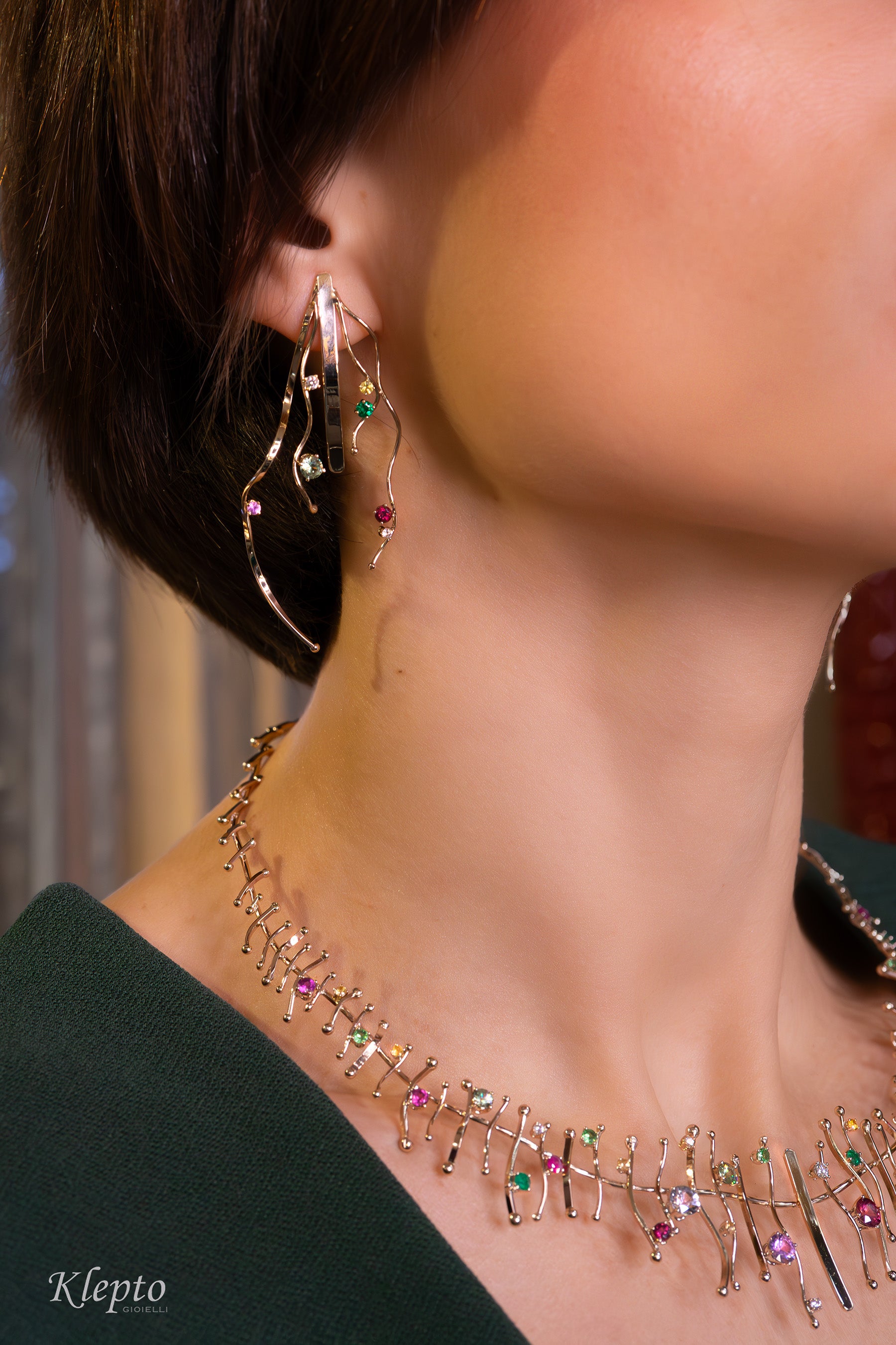 Natural white gold earrings "Empatia" with precious stones