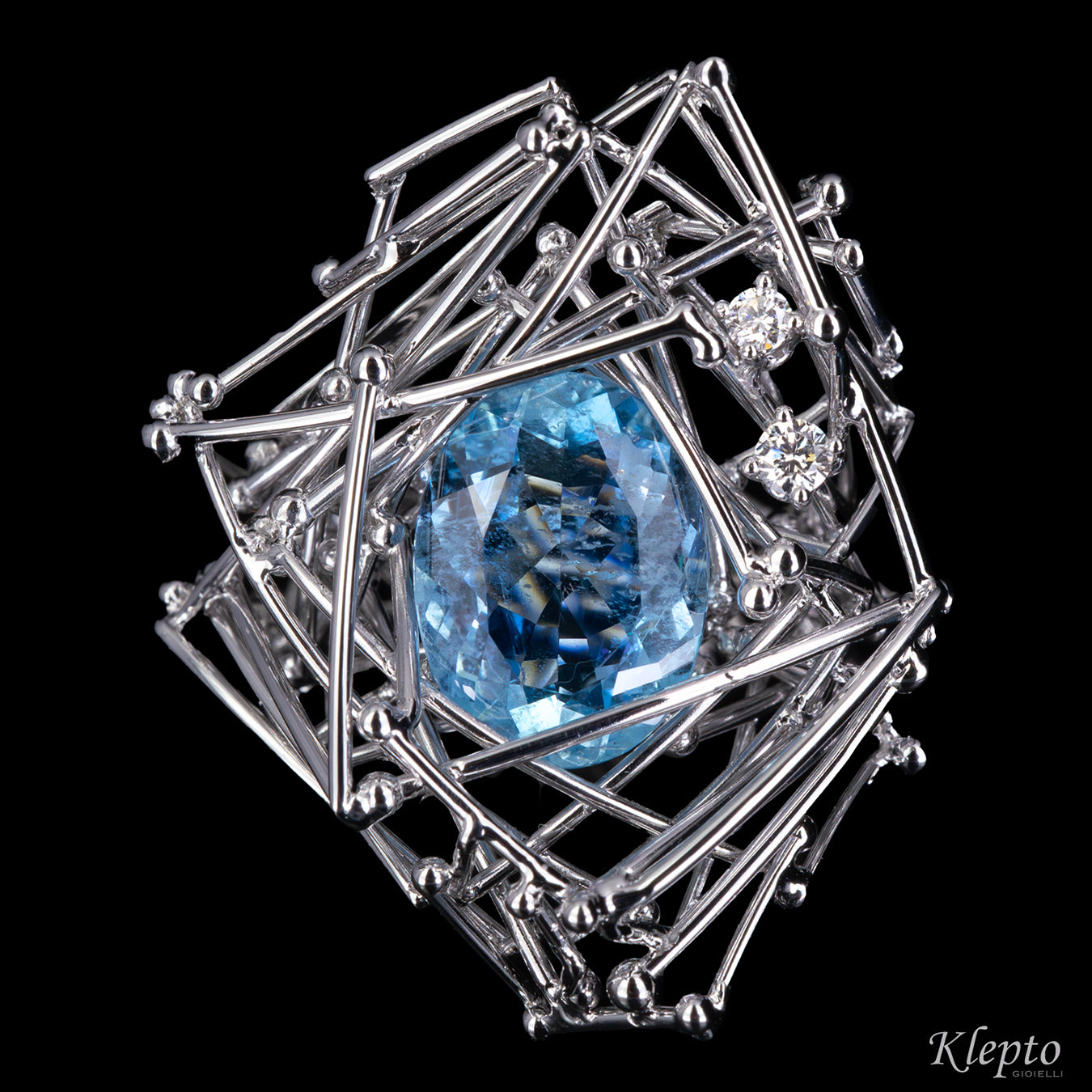 White gold ring "IntriKo" with Aquamarine and Diamonds