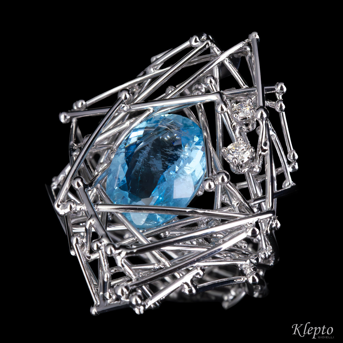 White gold ring "IntriKo" with Aquamarine and Diamonds