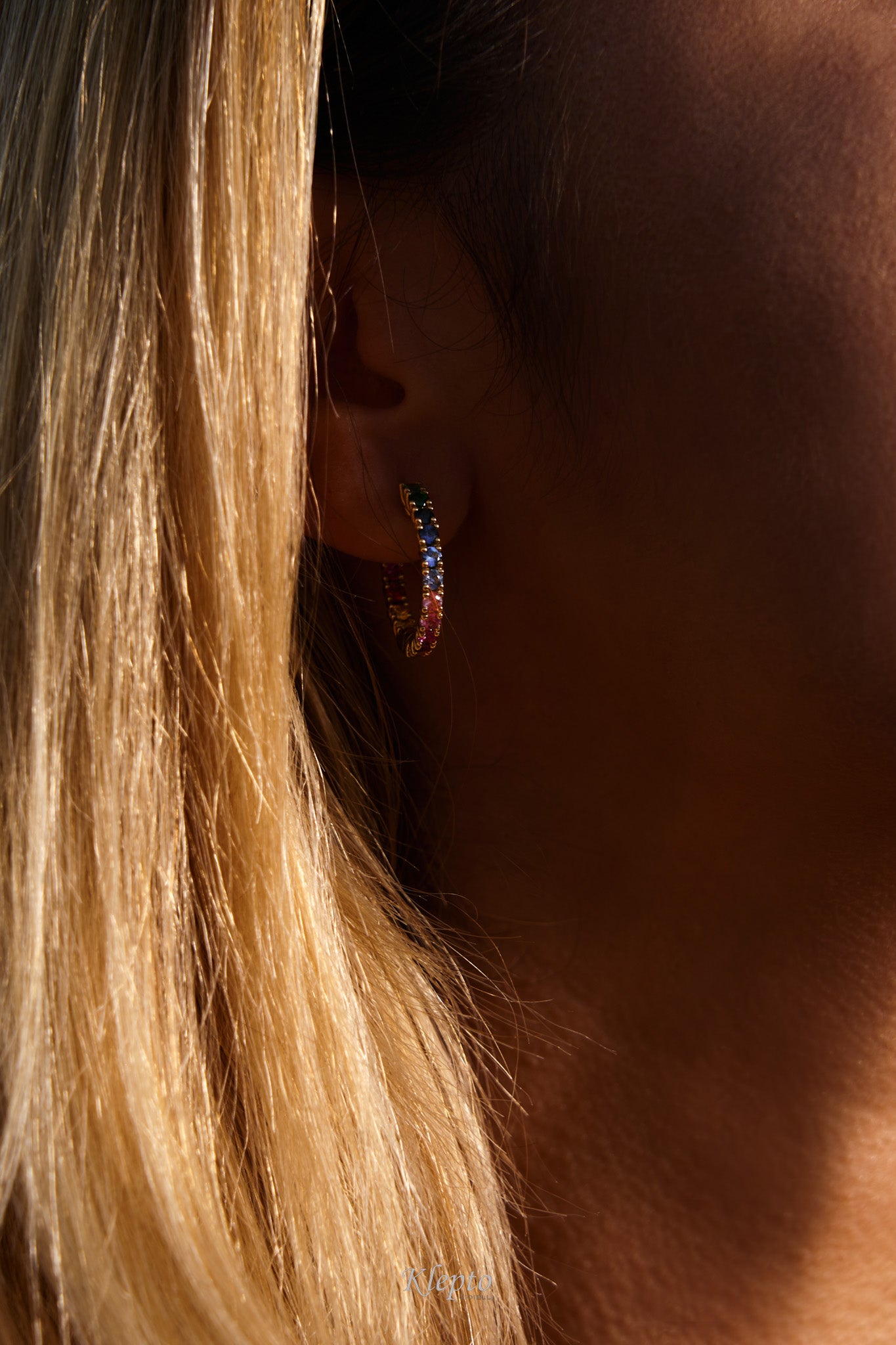 Rainbow hoop yellow gold earrings