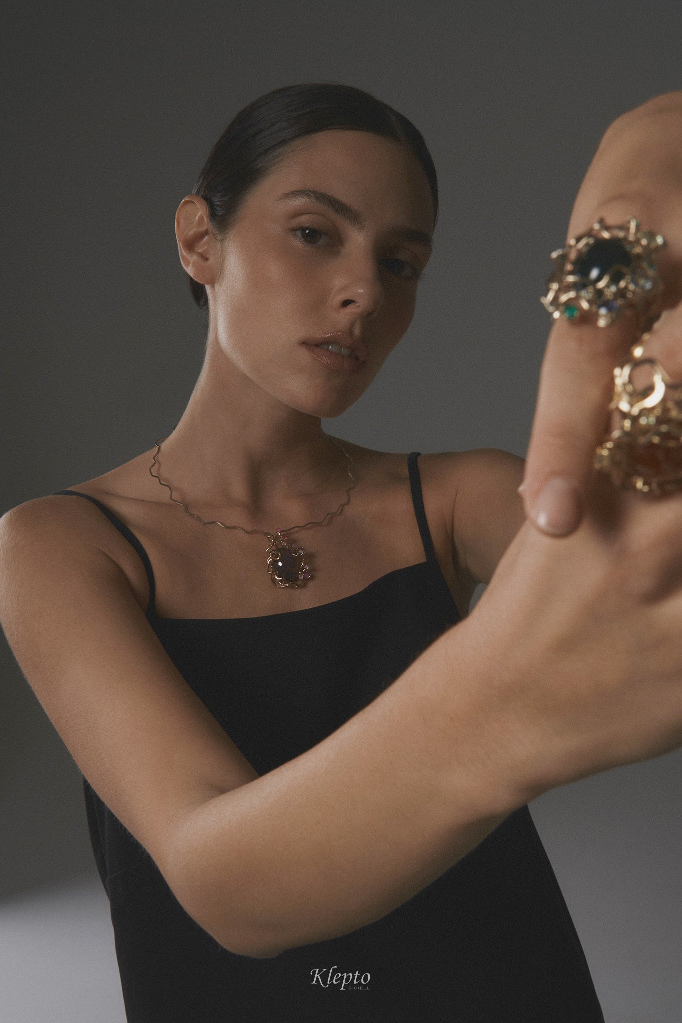 Rose gold and natural white "Origins" necklace with cabochon Tourmaline and Sapphires