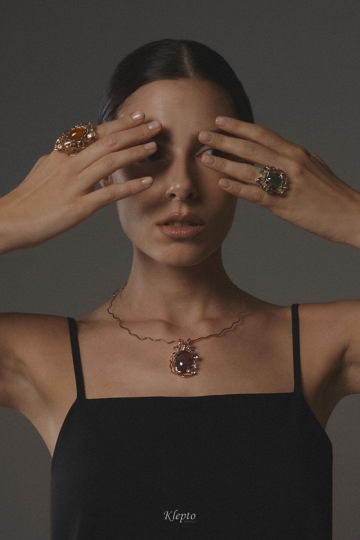 Rose gold and natural white "Origins" necklace with cabochon Tourmaline and Sapphires