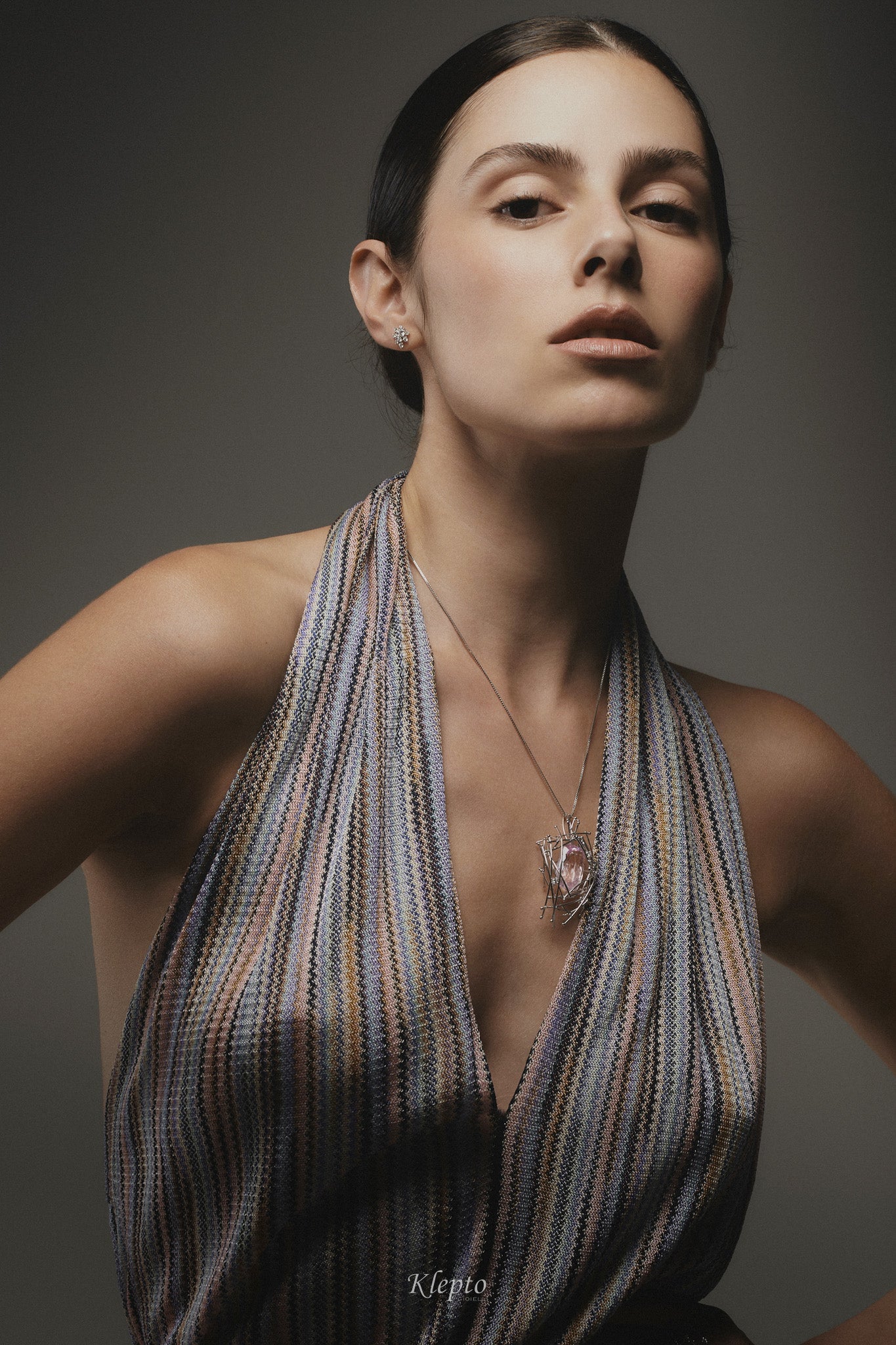 White gold pendant "IntriKo" with Kunzite and Diamonds