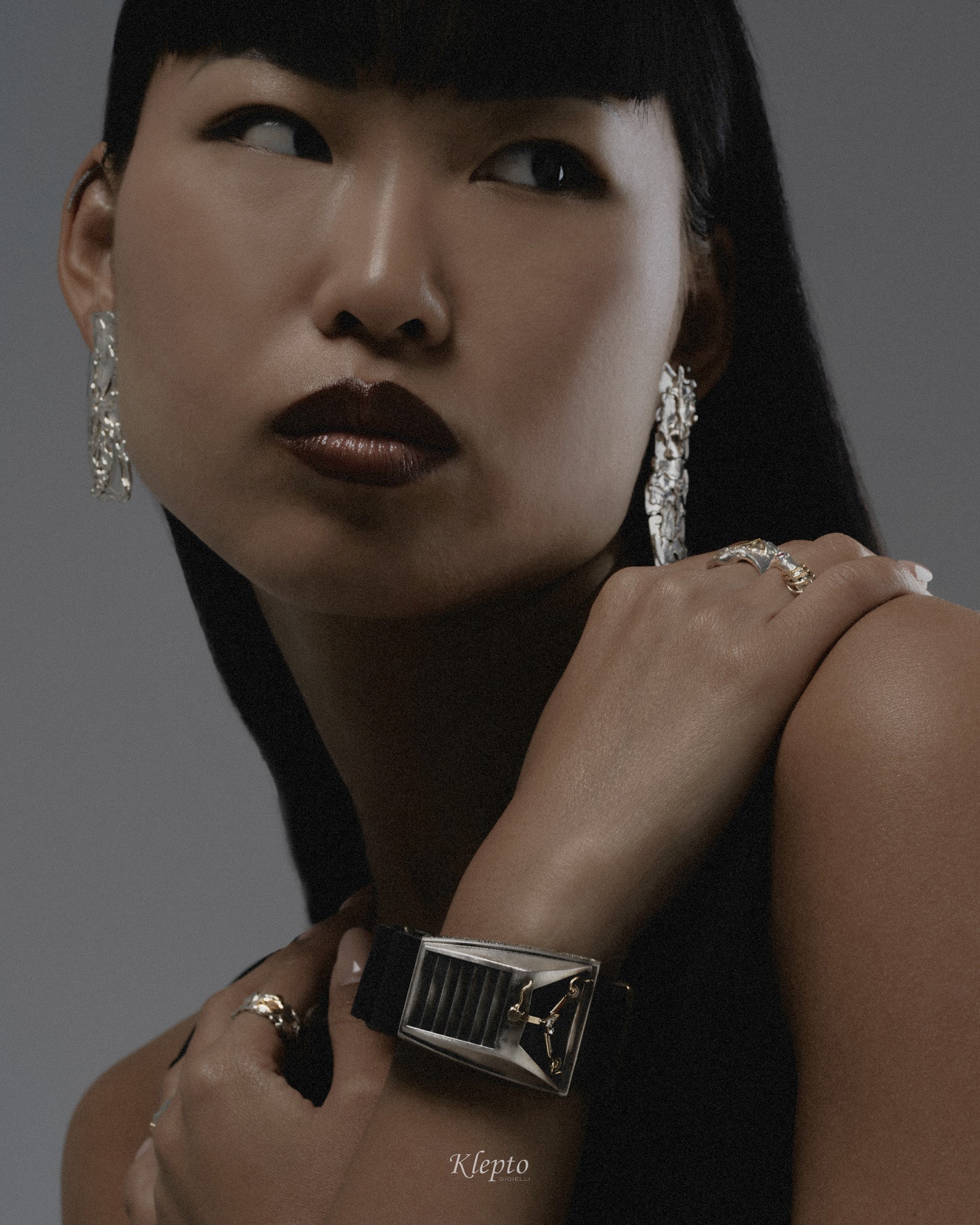 Silnova® Silver "Jigowatt" Bracelet with Trigonal Diamond and Yellow Gold