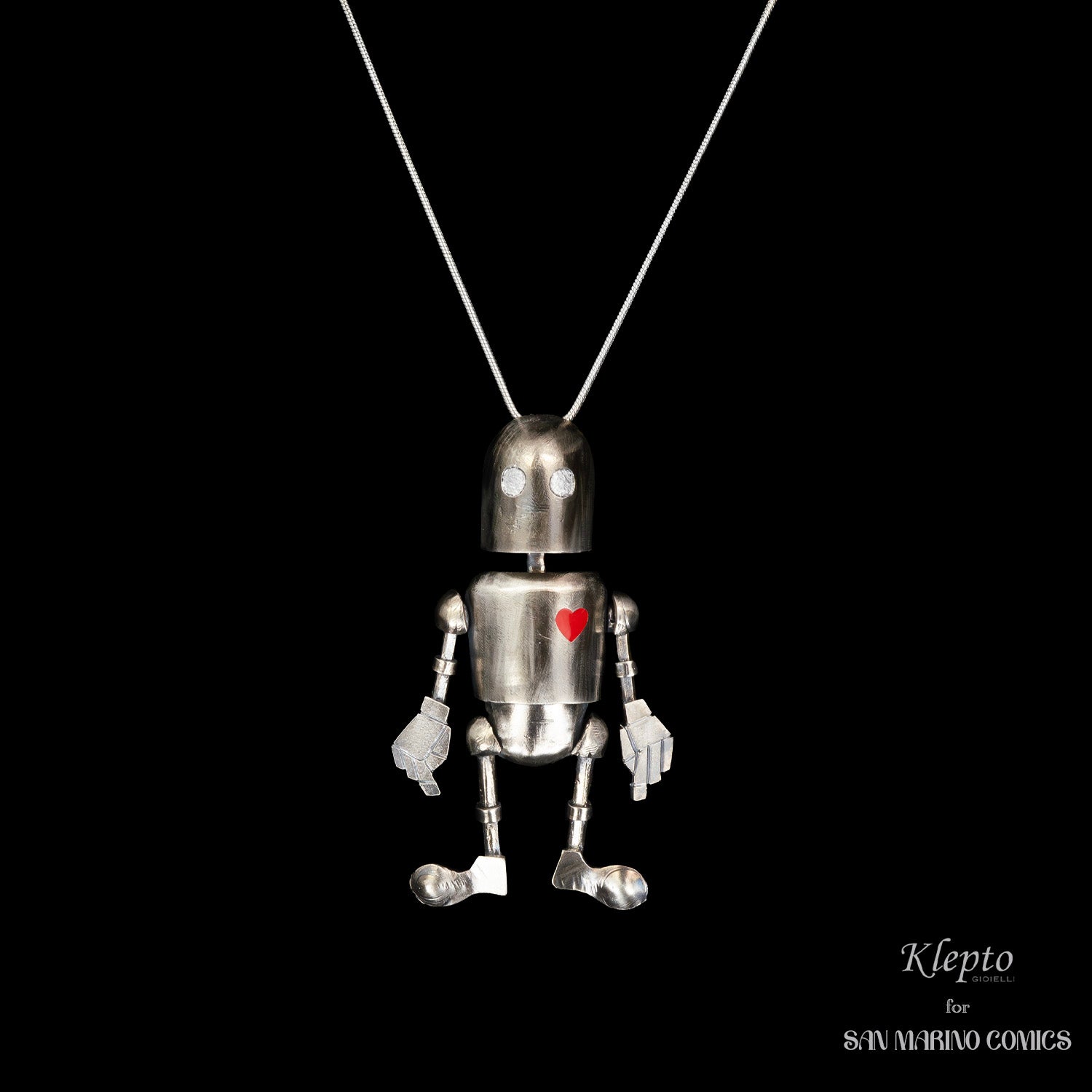 Silnova "Tin Man" Silver Pendant with enamelled detail