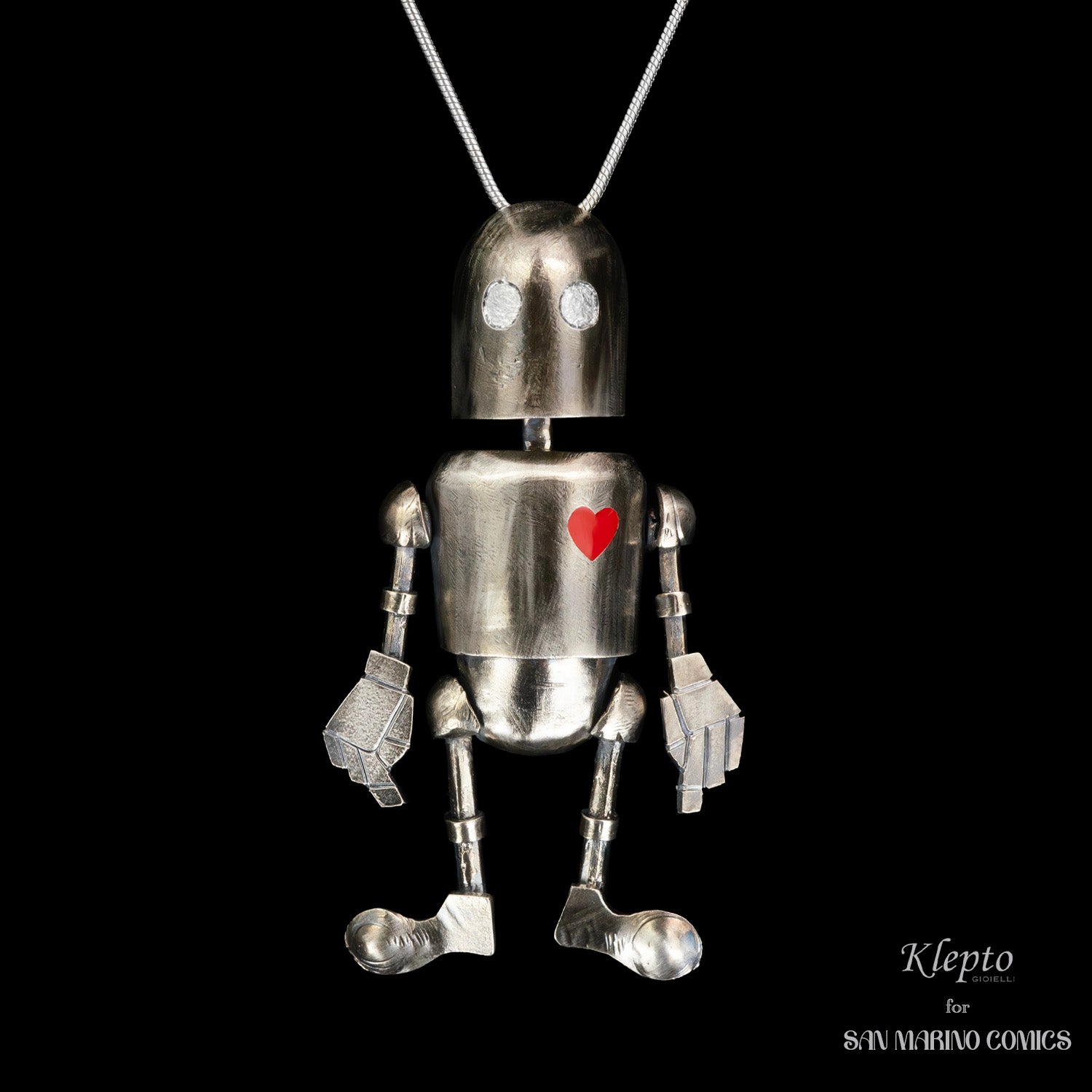 Silnova "Tin Man" Silver Pendant with enamelled detail