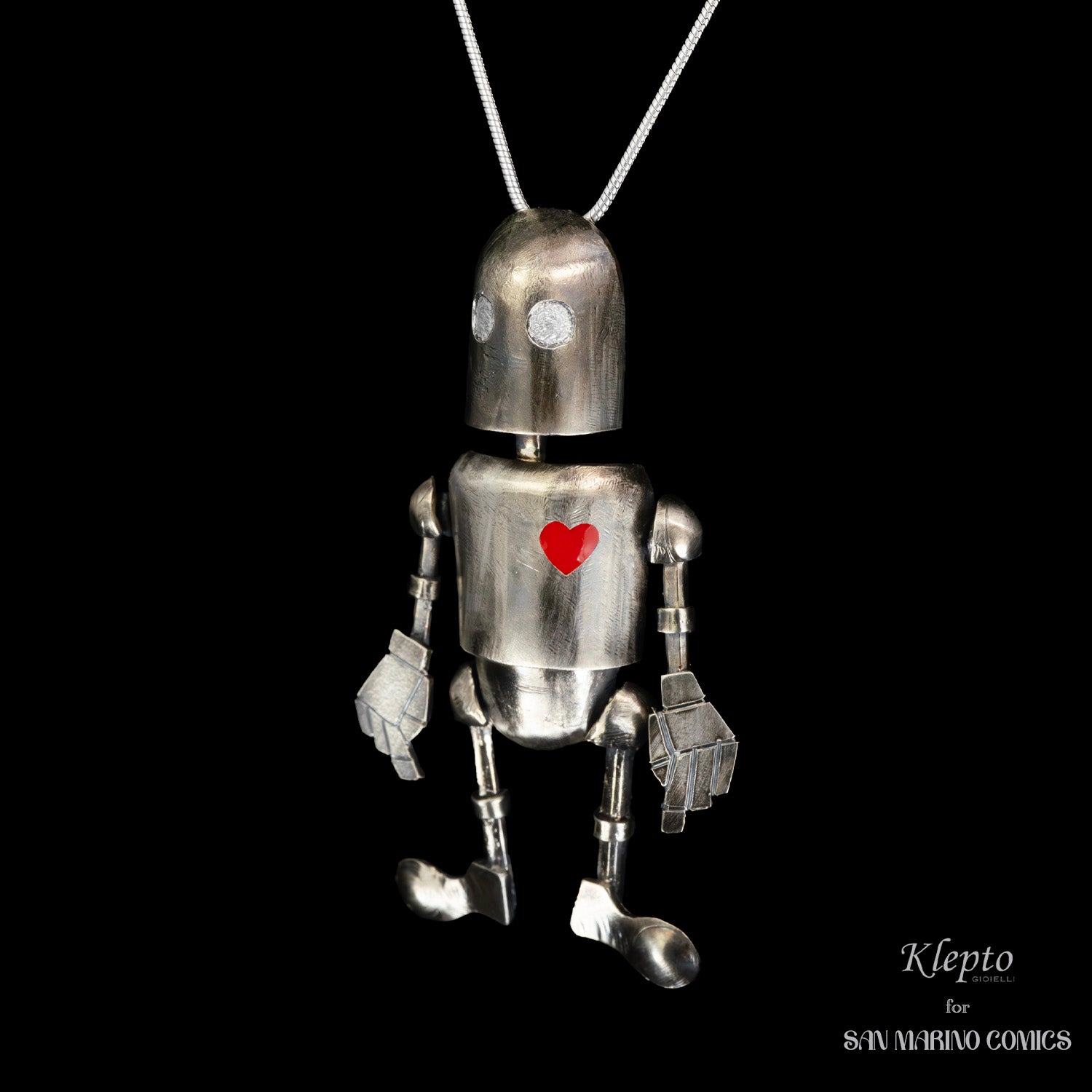 Silnova "Tin Man" Silver Pendant with enamelled detail