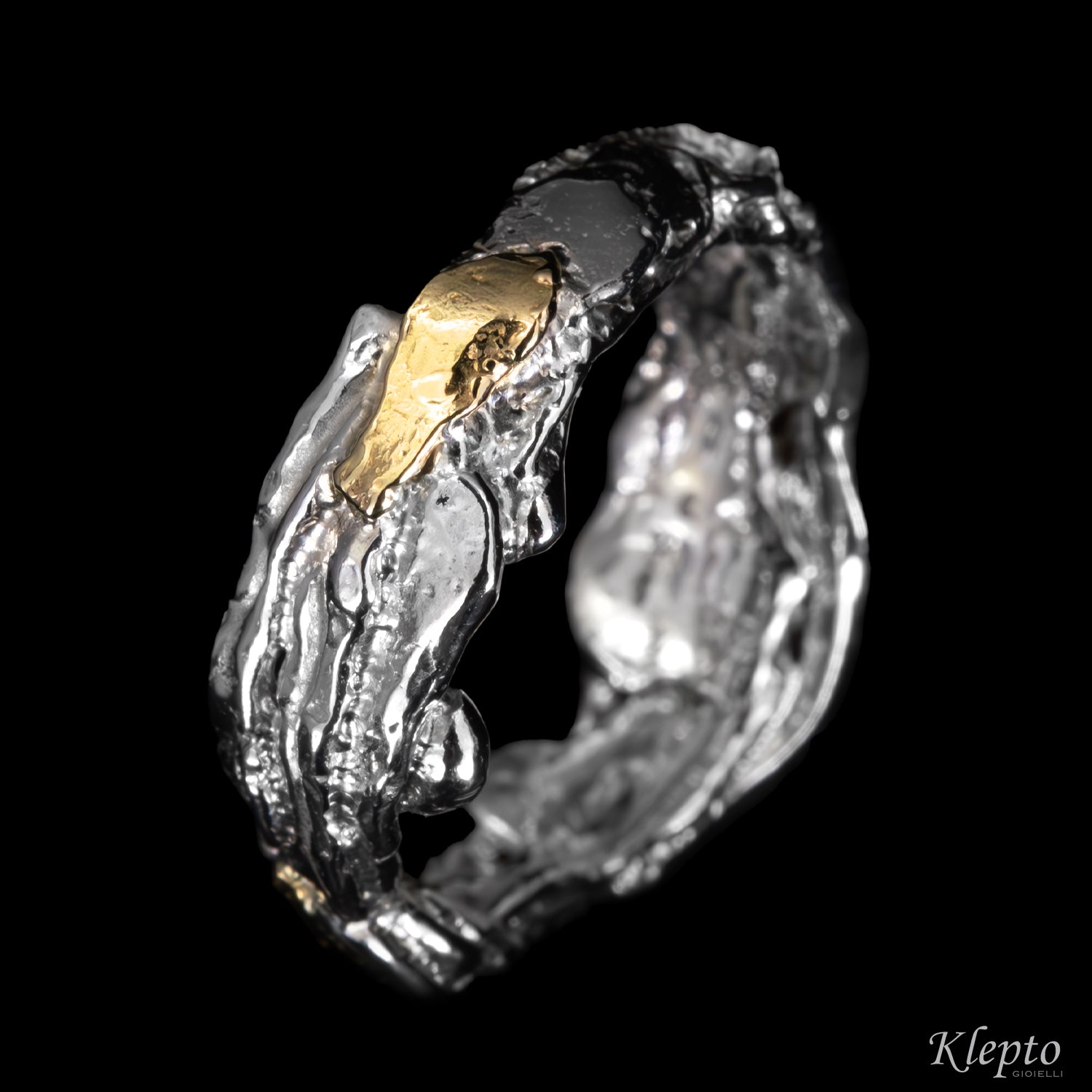 Silver Silnova® and yellow gold ring "Metamorphosis"