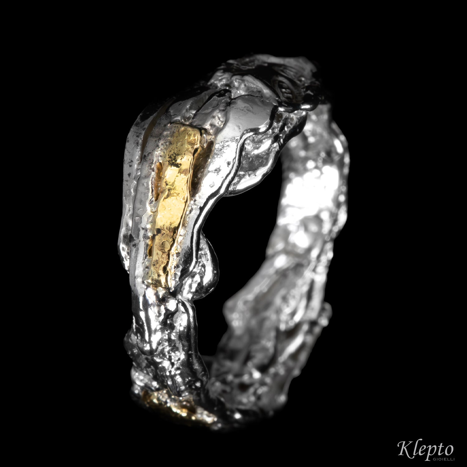 Silver Silnova® and yellow gold ring "Metamorphosis"