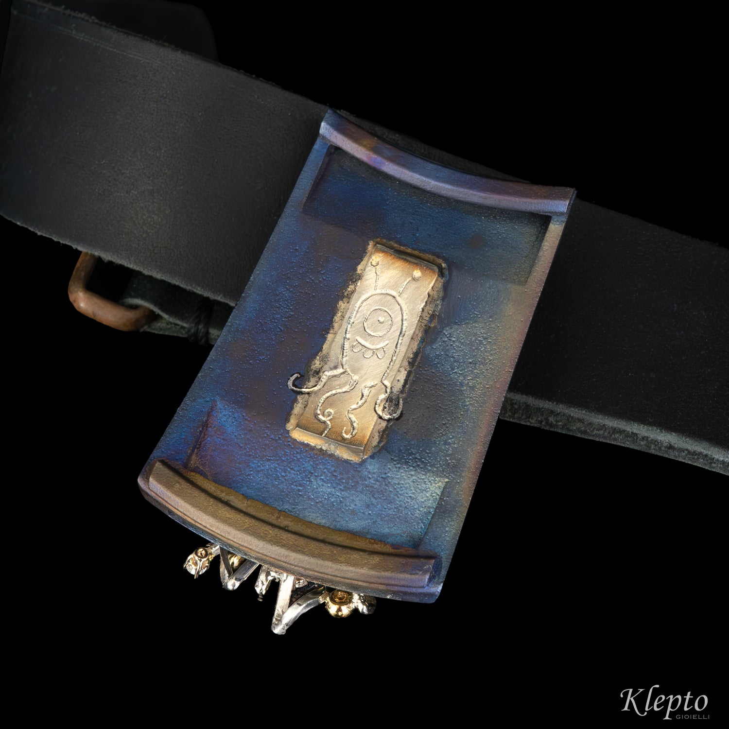 "Nostromo" Titanium Bracelet with Diamonds, Yellow Gold Details, and Silnova® Silver