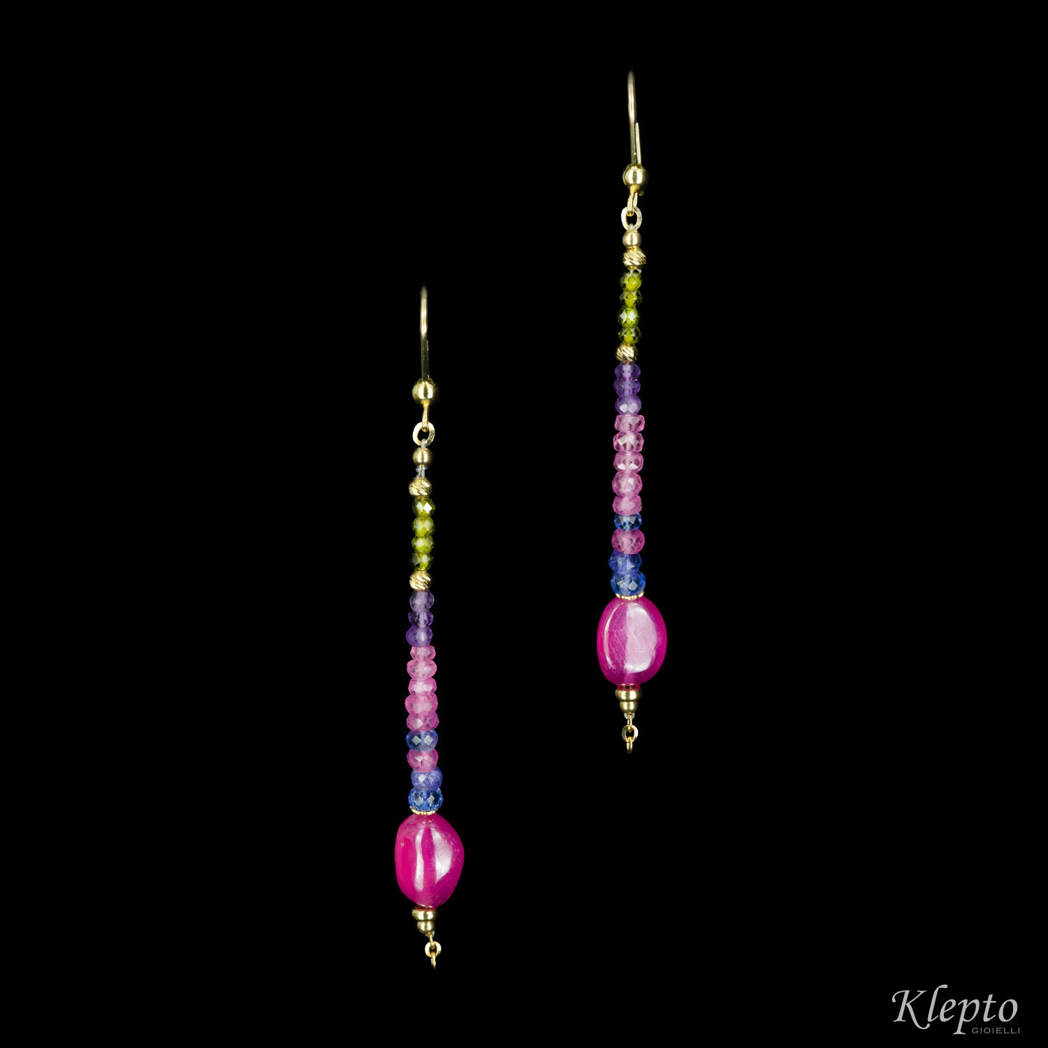 Rainbow yellow gold earrings with stones