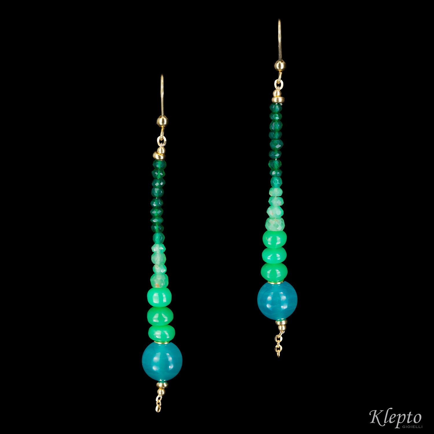 Rainbow yellow gold earrings with stones