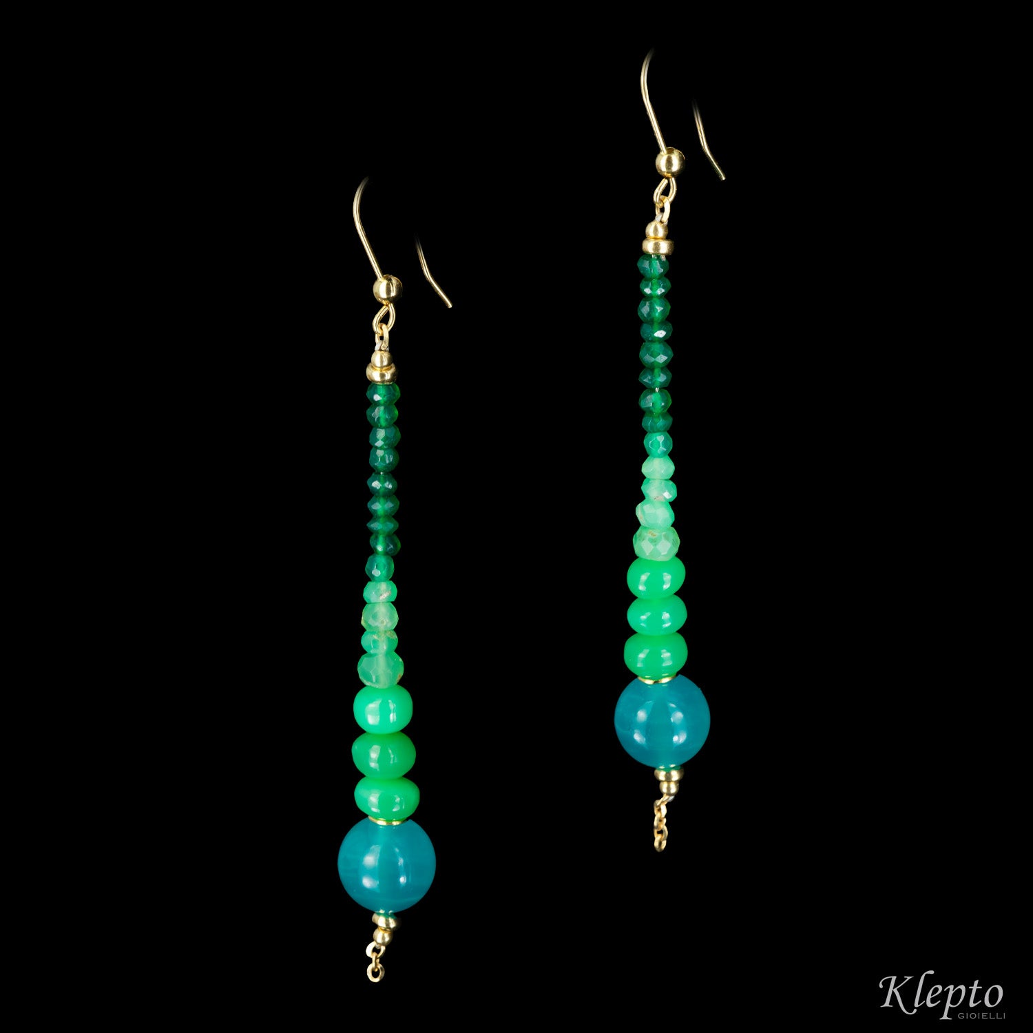 Rainbow yellow gold earrings with stones